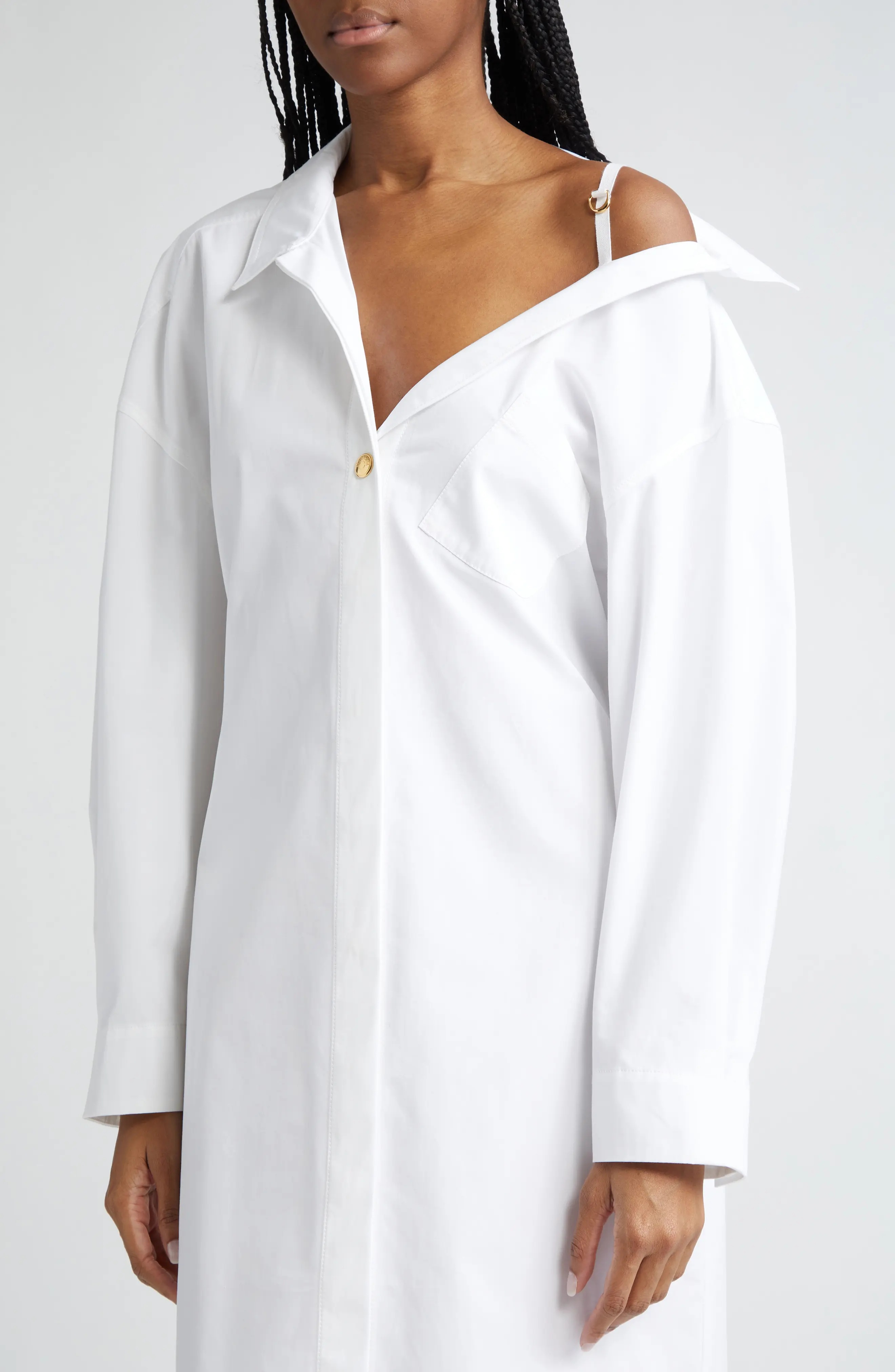 JACQUEMUS La Robe Chemise Long Sleeve Asymmetric Cotton