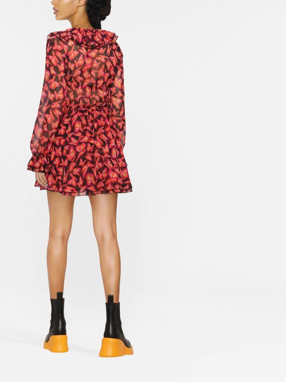 butterfly pattern mini dress - 4