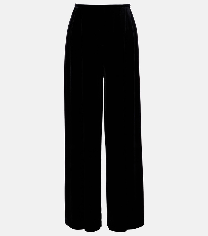 Pleated high-rise velvet wide-leg pants 1