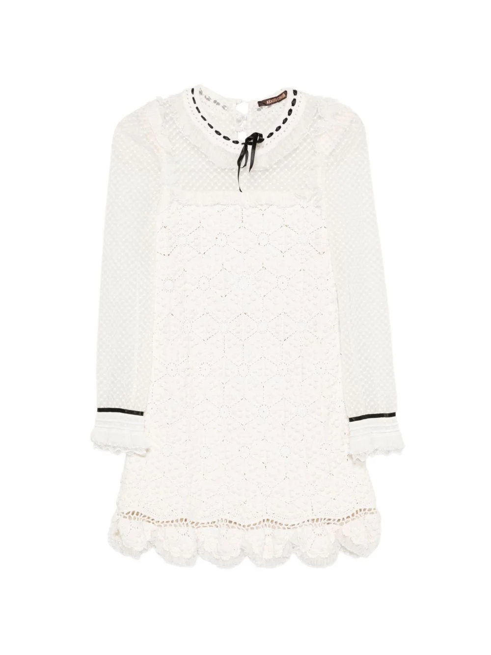 crochet ribbon-detail mini dress - 1