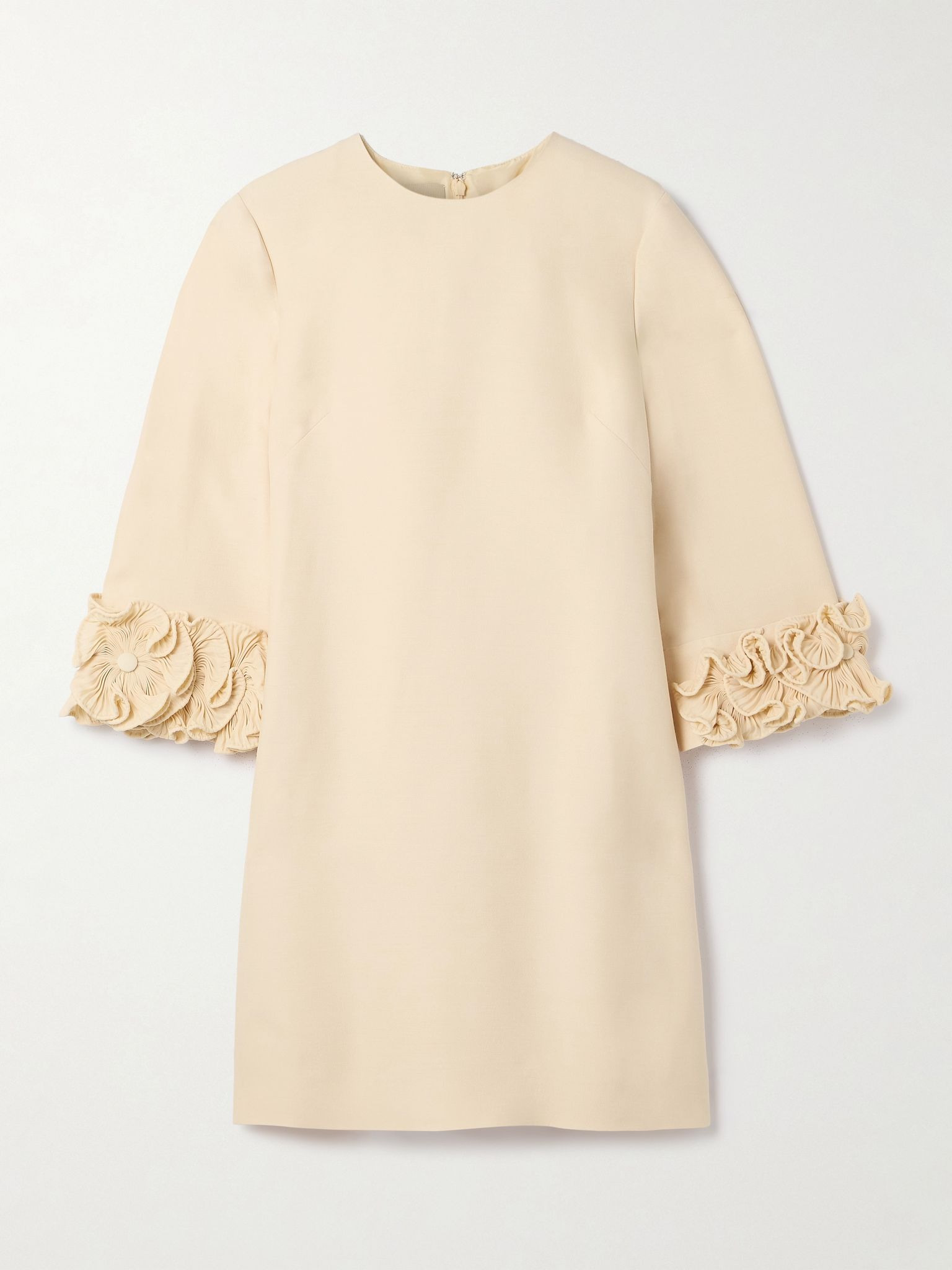 Ruffled wool and silk-blend crepe mini dress Cream - 1