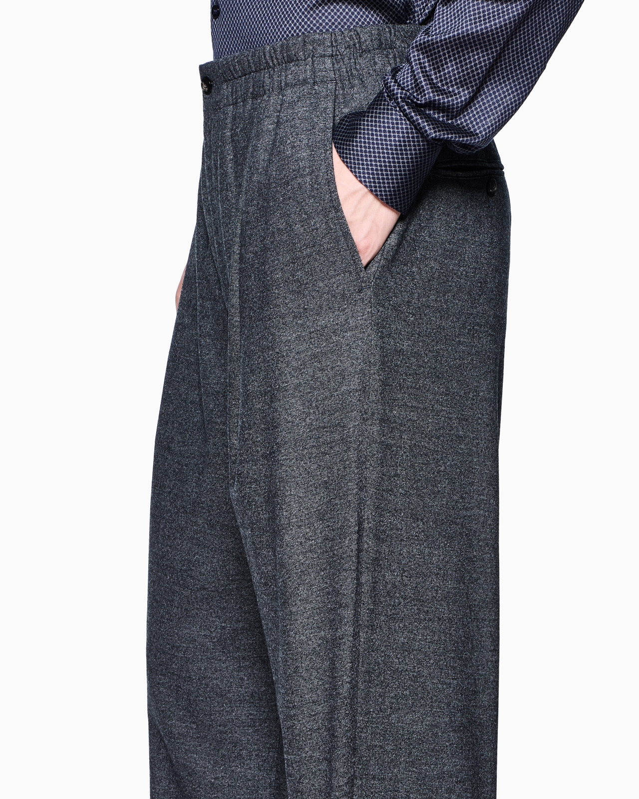 SINGLE-PLEAT TROUSERS IN DENIM-EFFECT VIRGIN-WOOL - 5