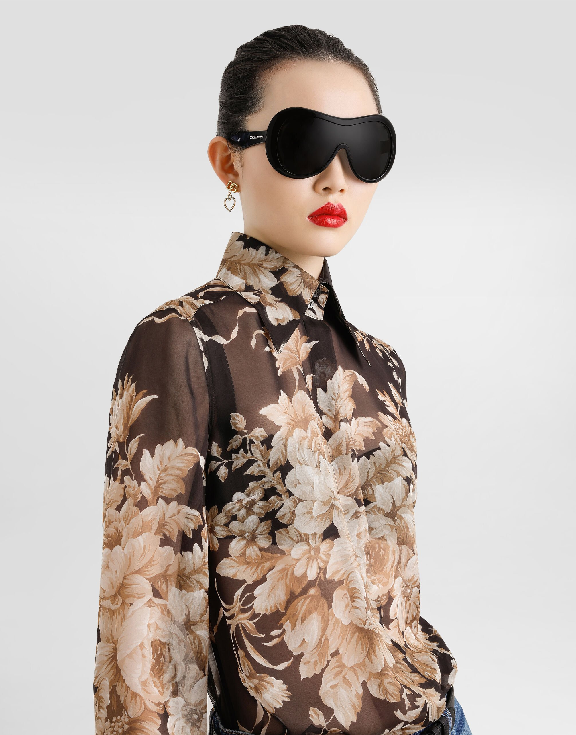 Rose-print chiffon shirt - 4