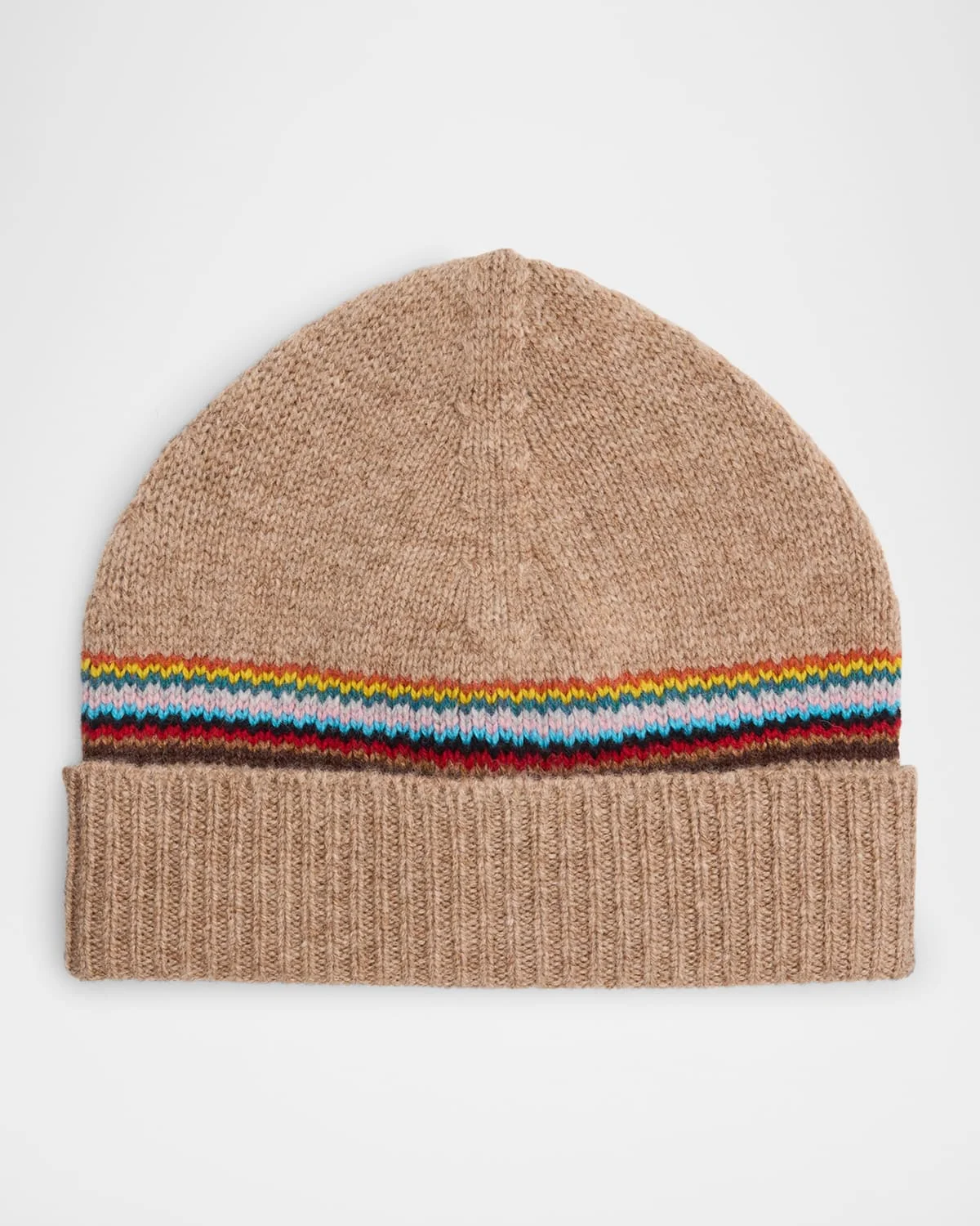 Men's Lambswool Signature Block Stripe Beanie Hat - 1