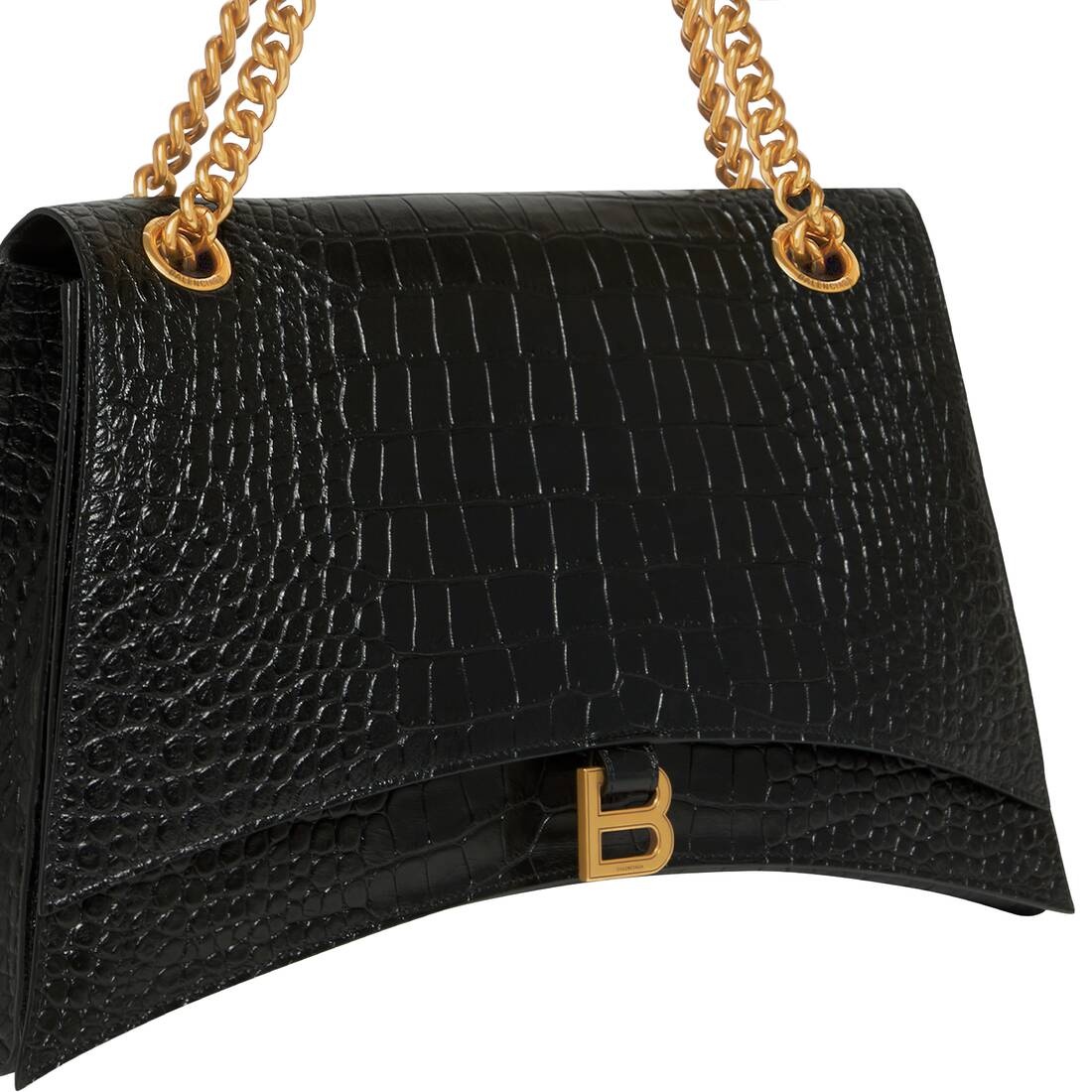 Women's Crush Large Chain Bag Crocodile Embossed  in Black - 7