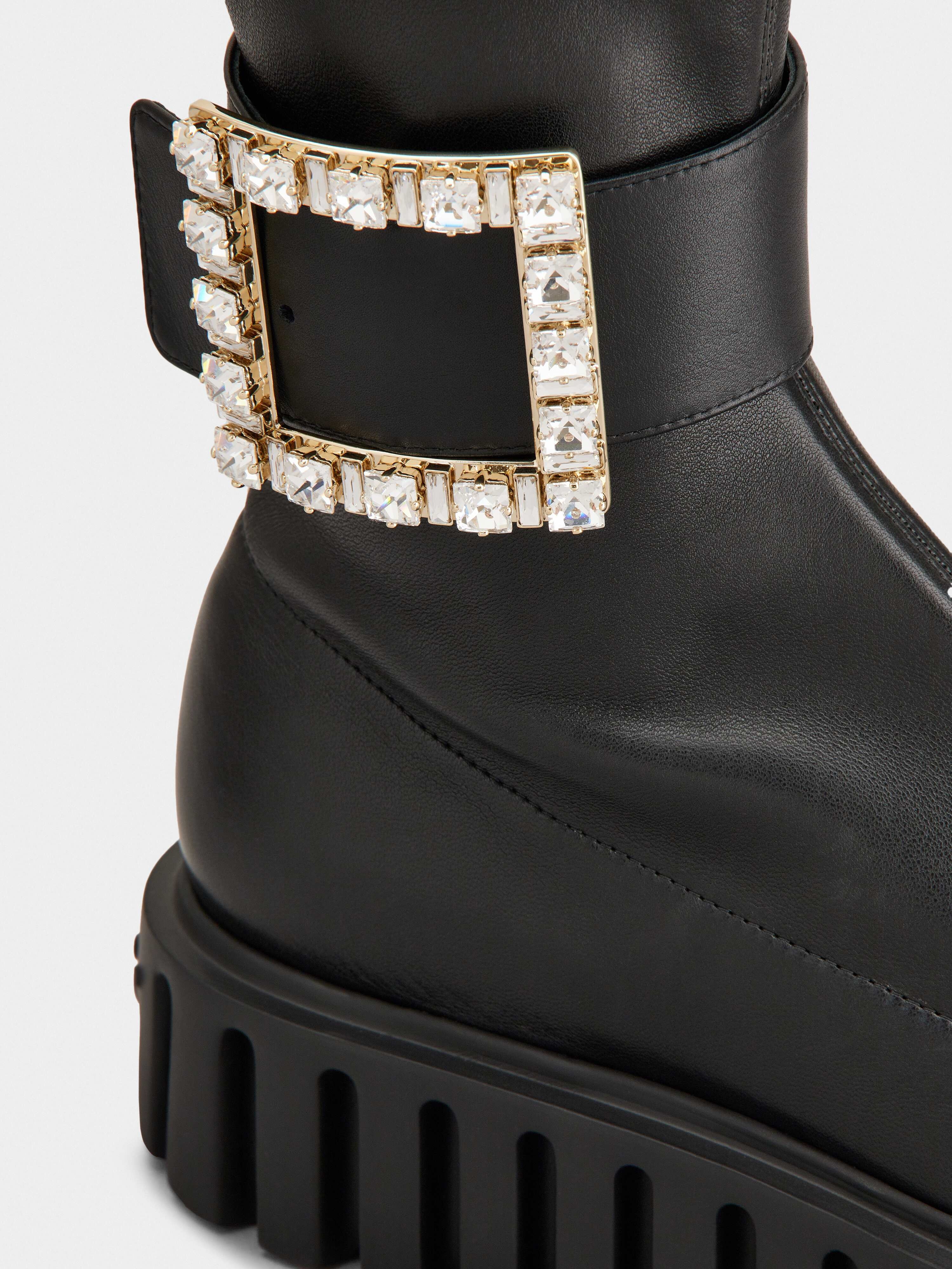 Viv' Go-Thick Rhinestone Buckle Stretch Ankle Boots in Soft Leather - 8