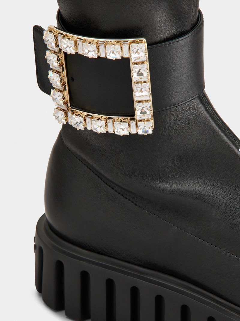 Viv' Go-Thick Rhinestone Buckle Stretch Ankle Boots in Soft Leather 8