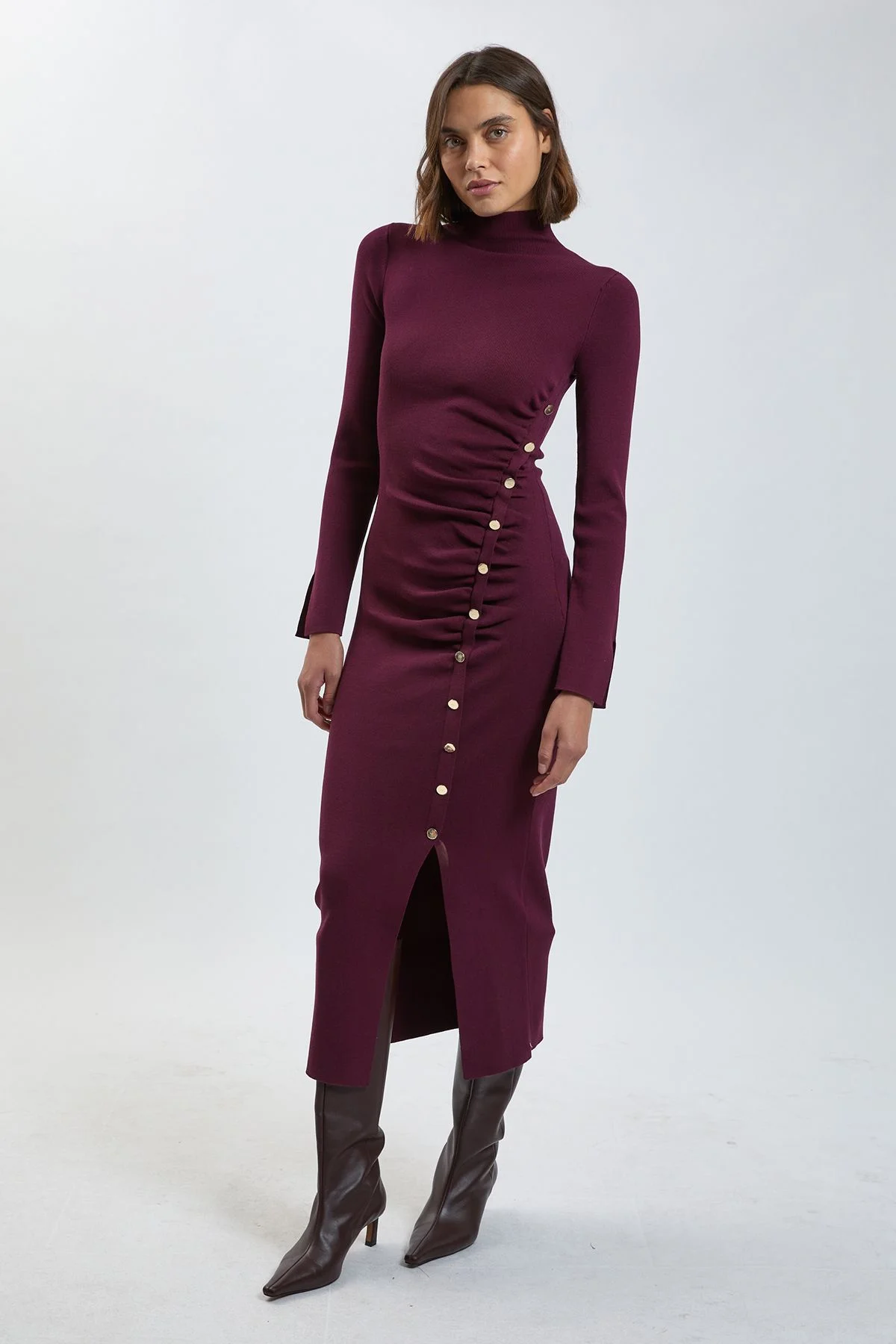 Asymmetric Fastening Viscose Knitted Dress - 1