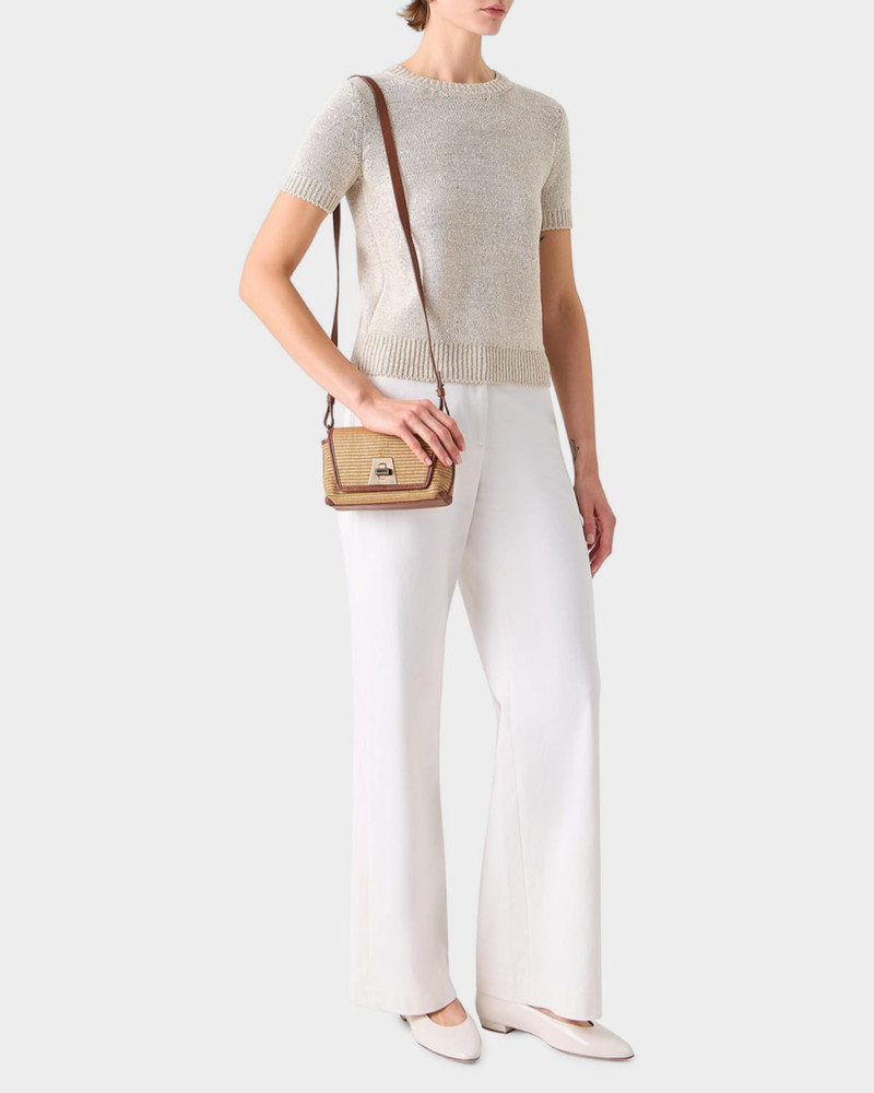 AKRIS Paillette Linen-Cotton Short-Sleeve Sweater outlook