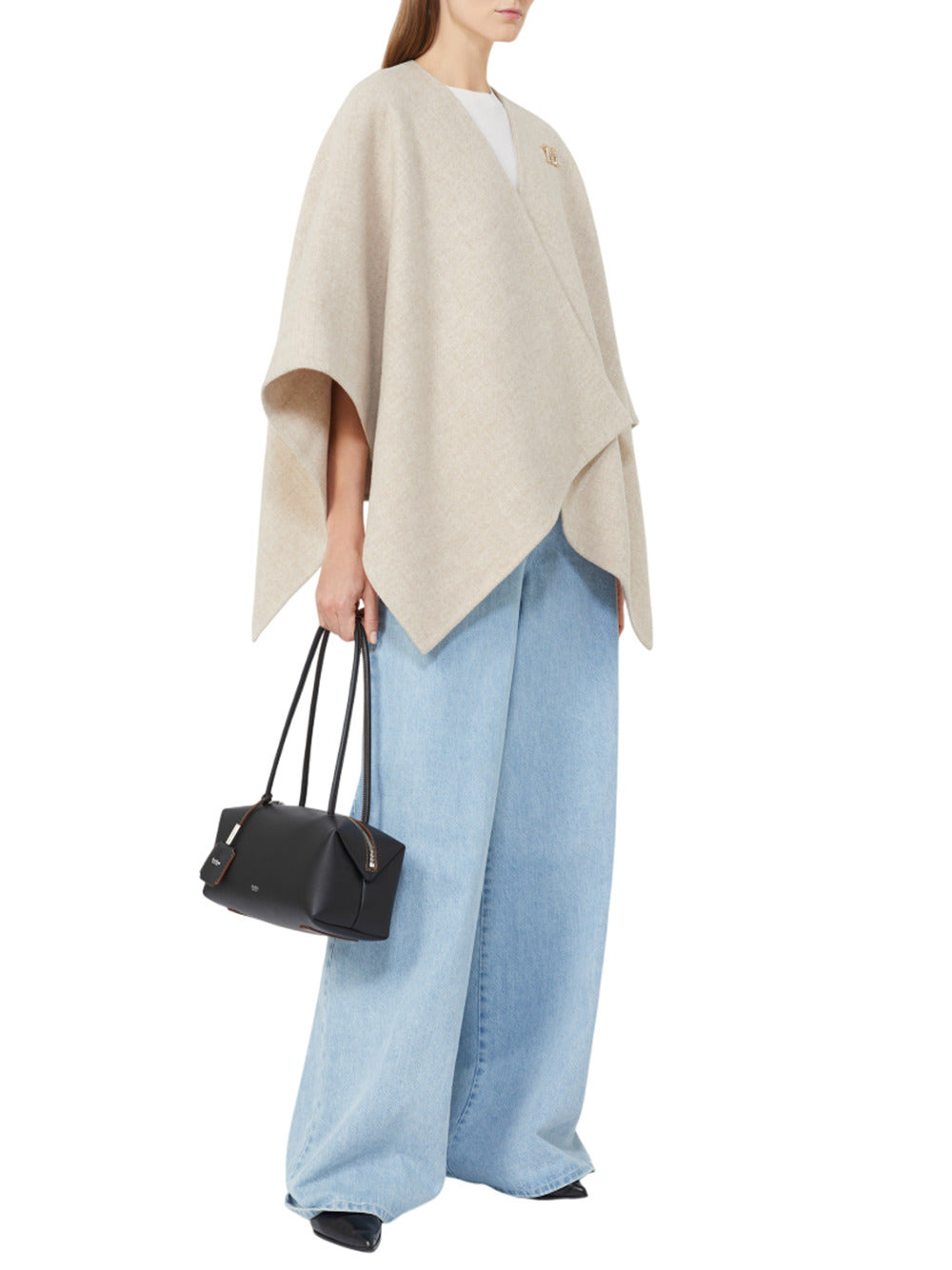 Max Mara Women Short Cape With A Rectangular Design, Can Be Worn Closed With A Brooch Or Open With A - 3