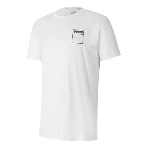 PUMA Graphic Box Logo Printed Short Sleeve TEE Men White 598625-02 - 1