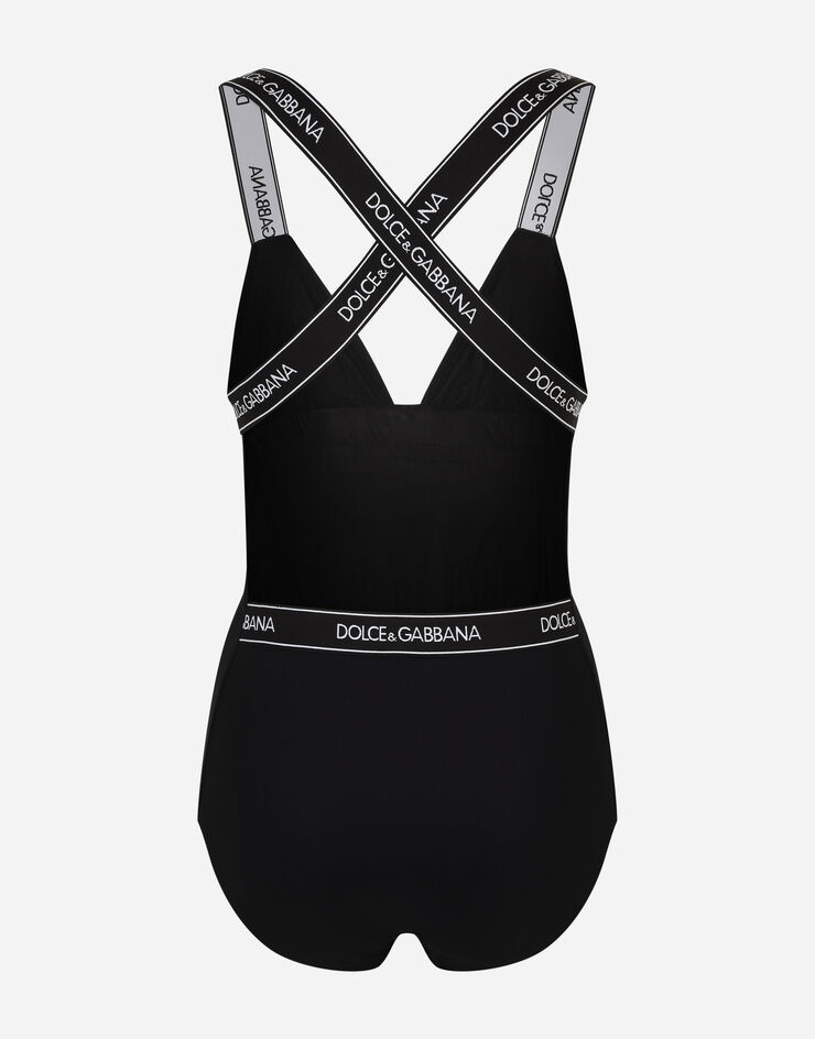 One-piece swimsuit with plunging neckline and branded elastic - 3