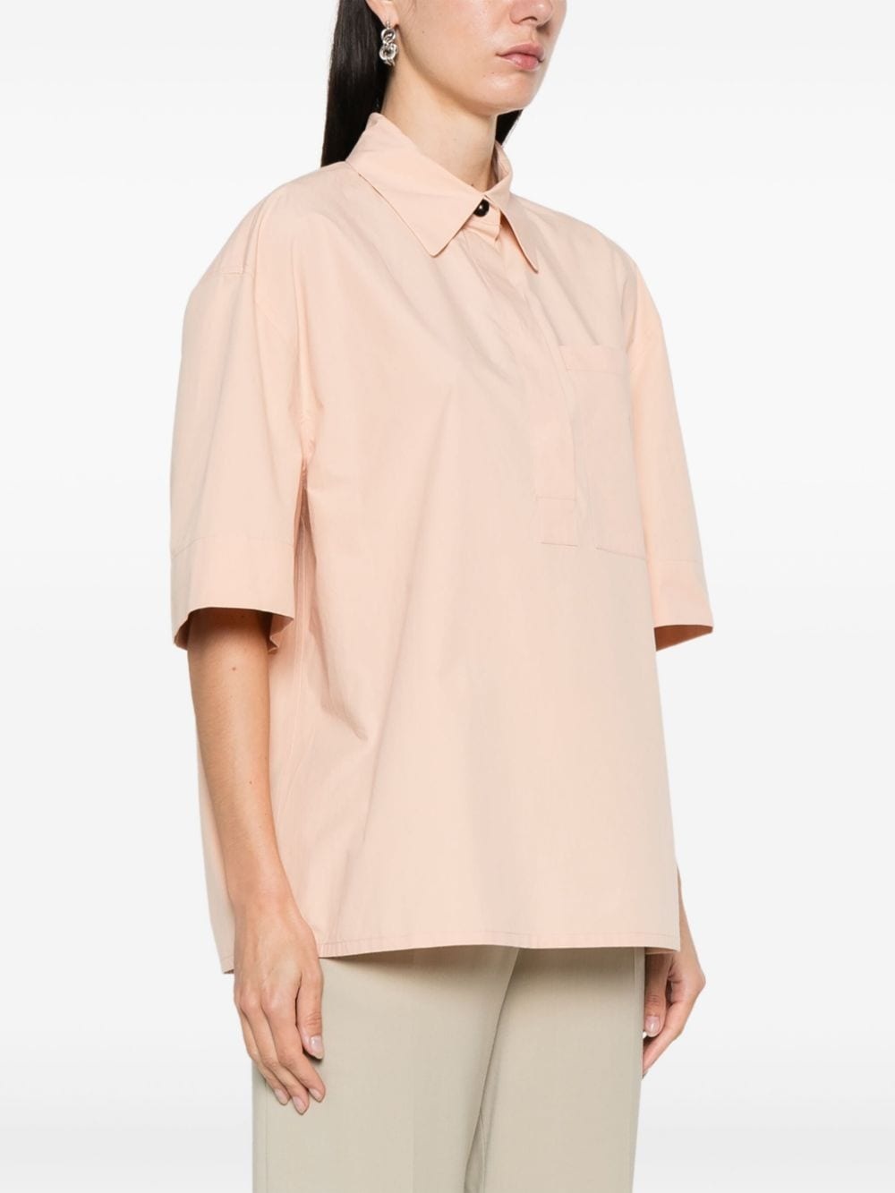 tonal stitching cotton shirt - 3