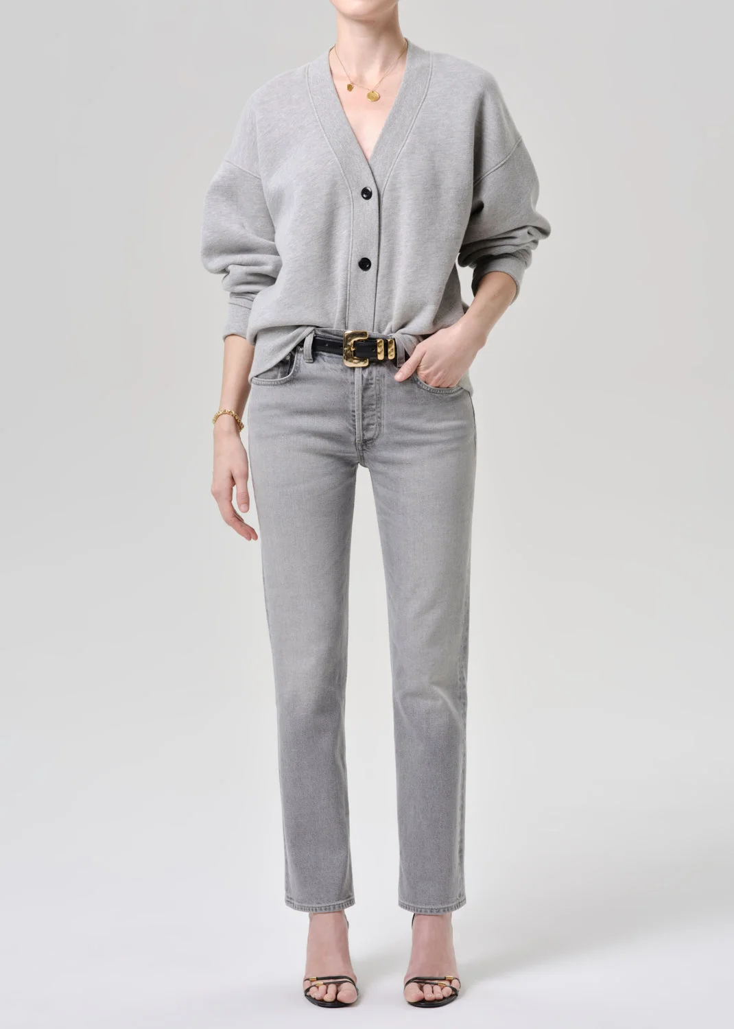Fleece Cardigan In Heather Grey - 1