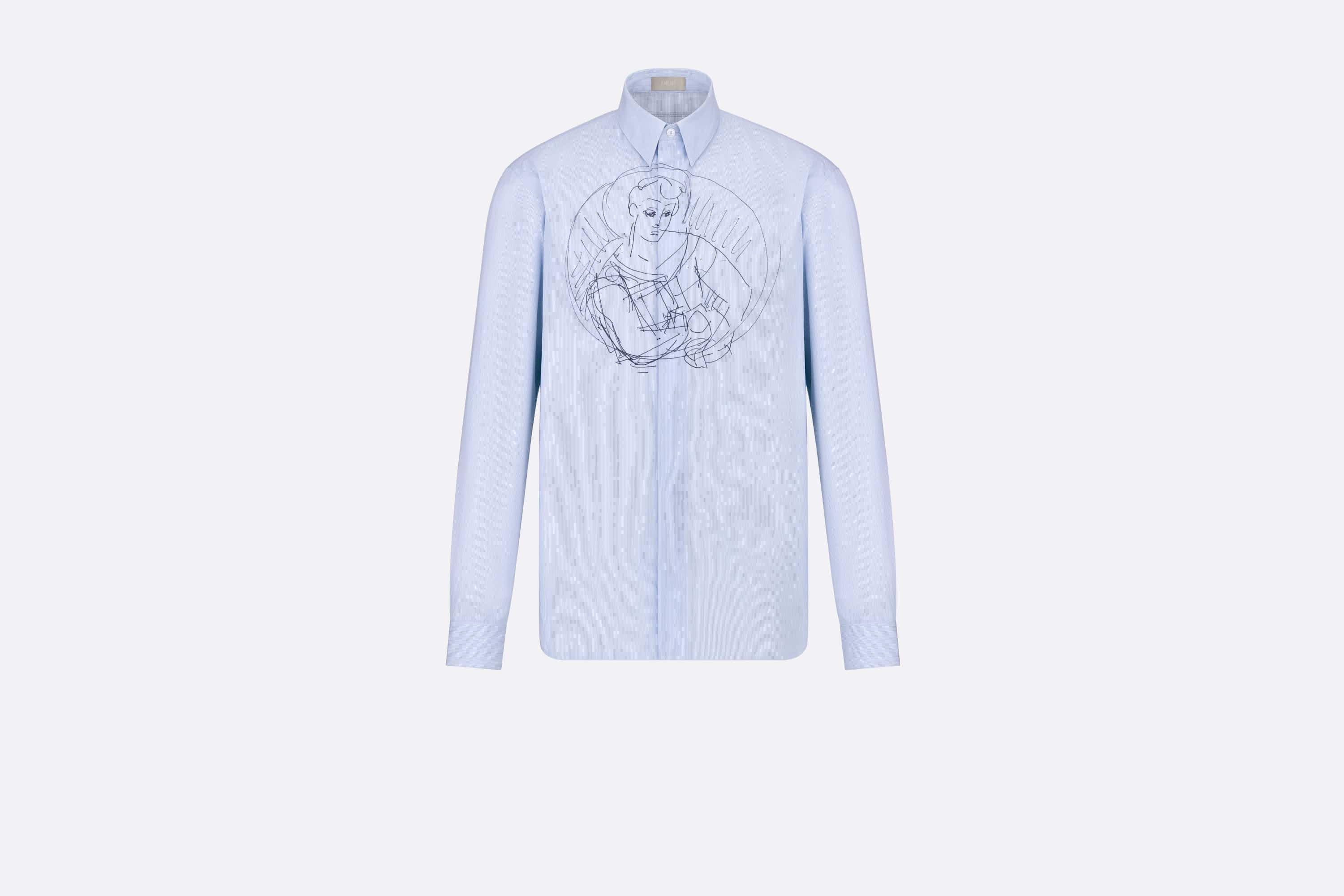 Oversized Christian Dior Couture Shirt Blue Striped Cotton Poplin