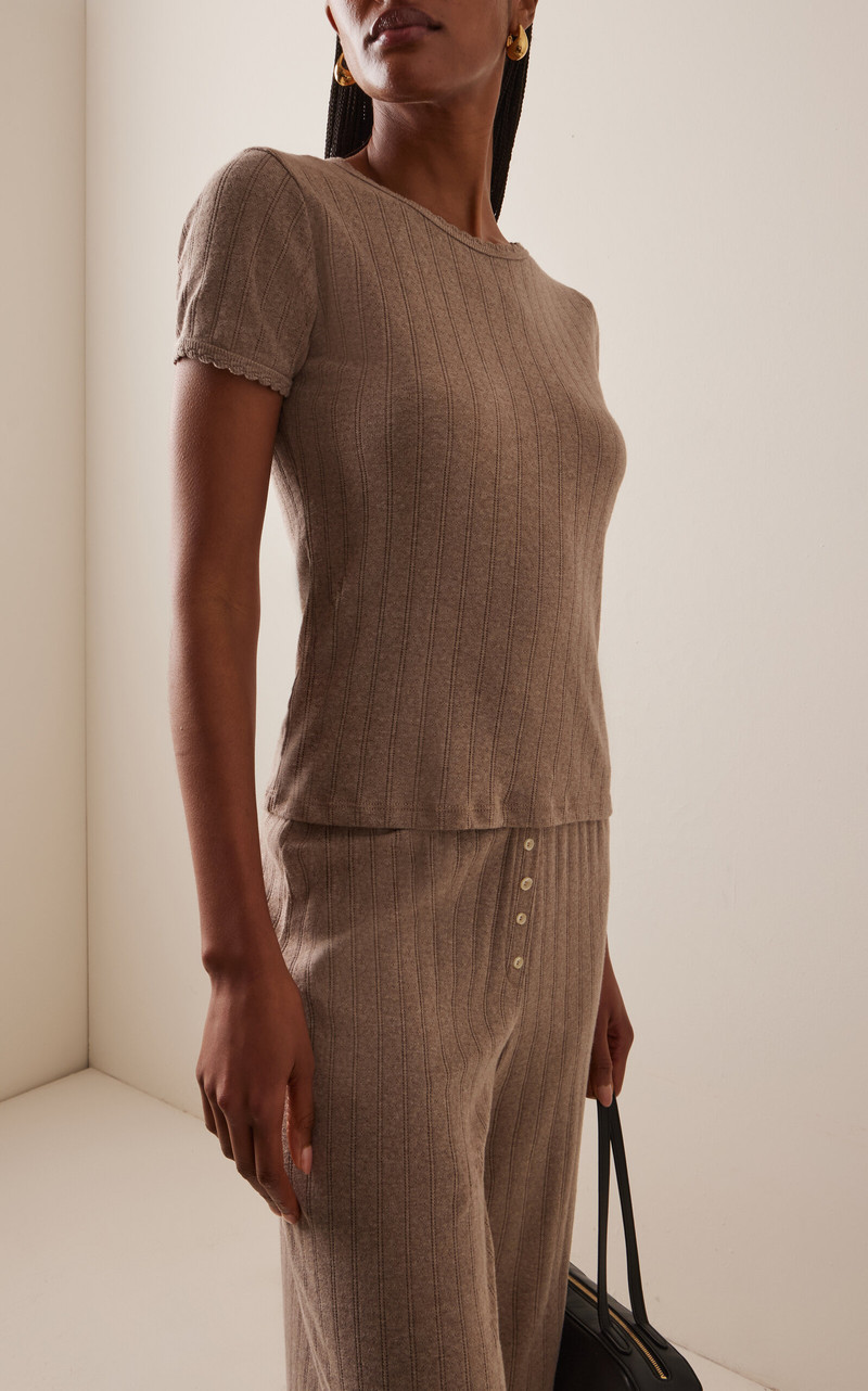 LESET Pointelle Slim Fit Tee brown outlook