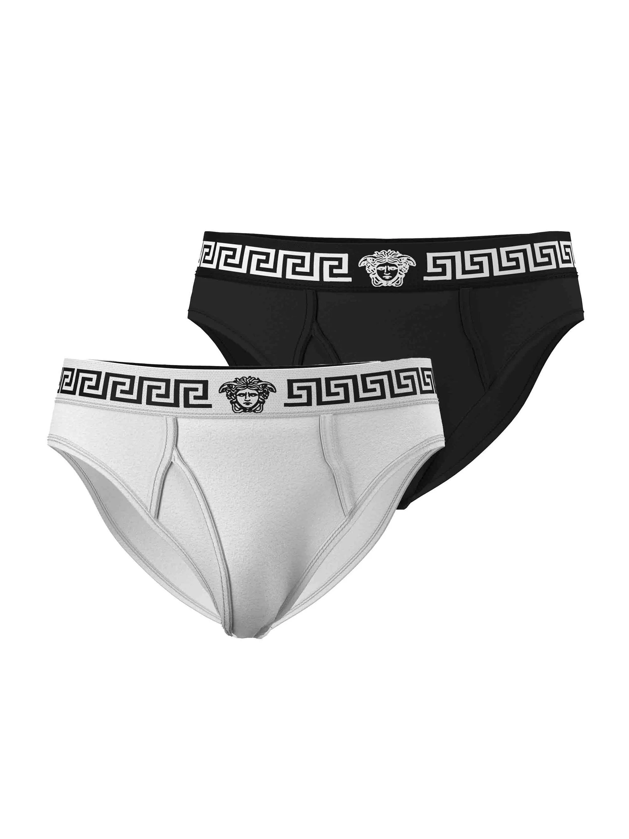 Men's 2-Pack Medusa Greca Stretch-Cotton Briefs - White Black - 1