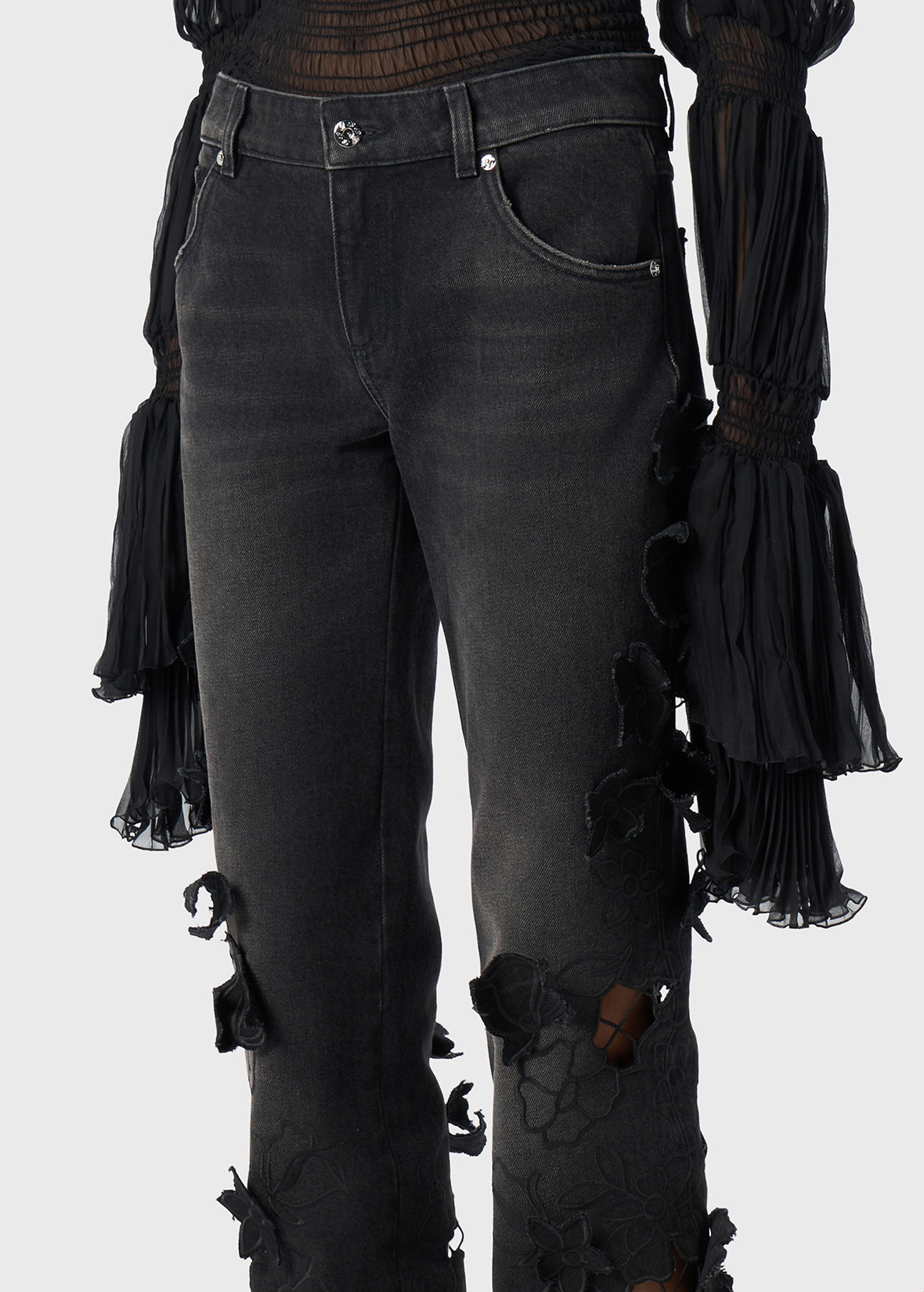 STRAIGHT LEG JEANS WITH EMBROIDERY - 5