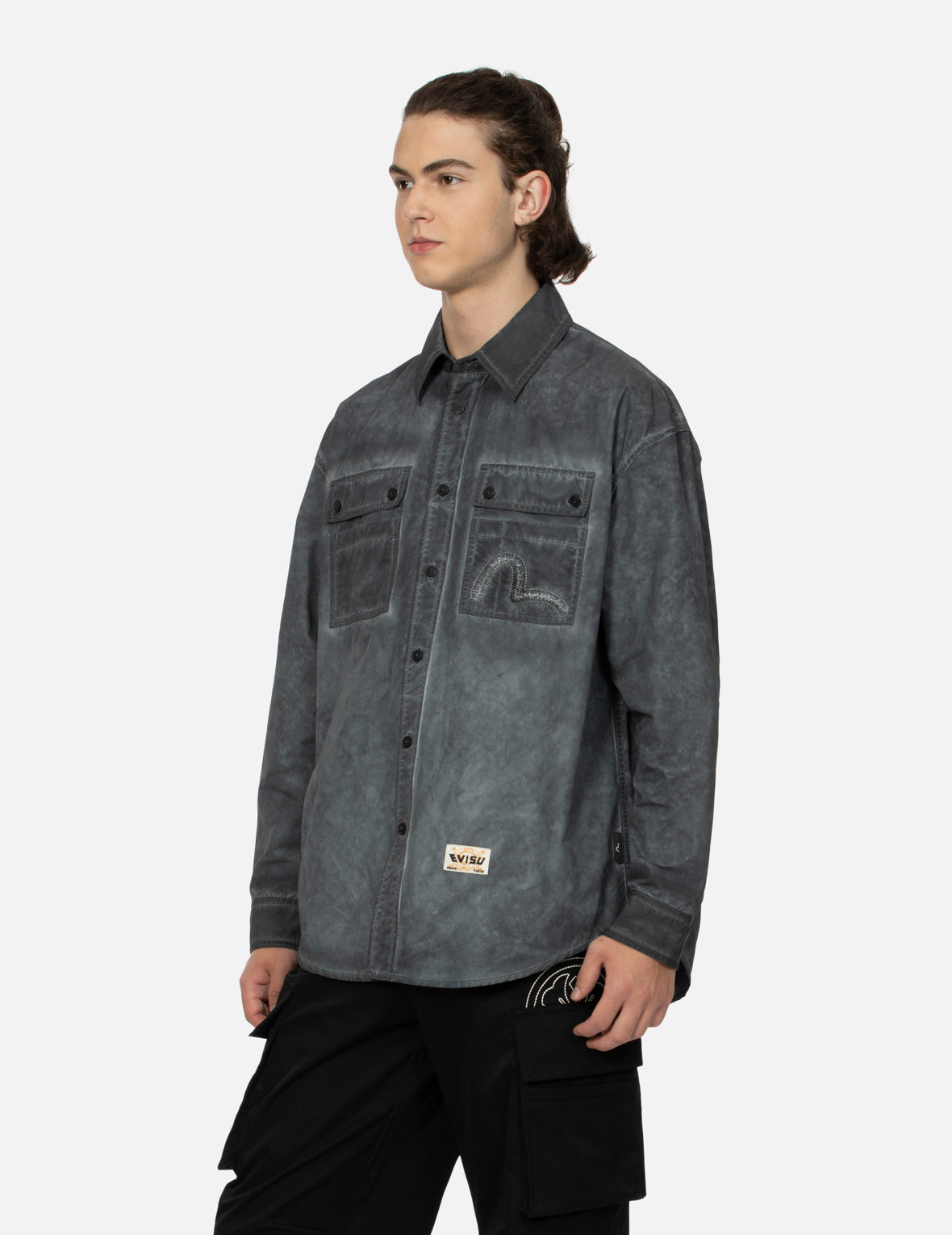 WASHED SEAGULL EMBROIDERY LOOSE FIT SHIRT - 5