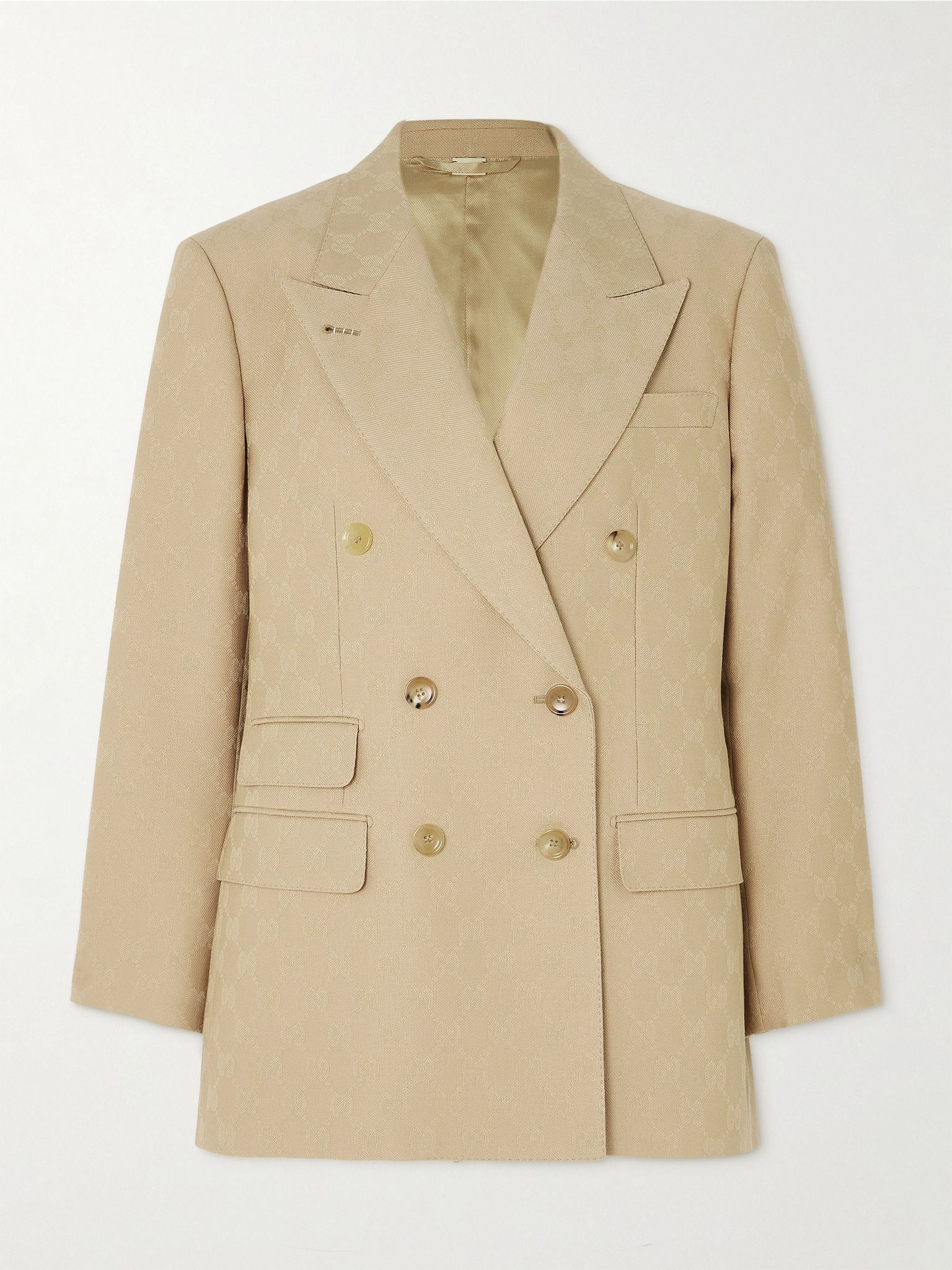 Double-breasted wool-jacquard blazer Camel - 1