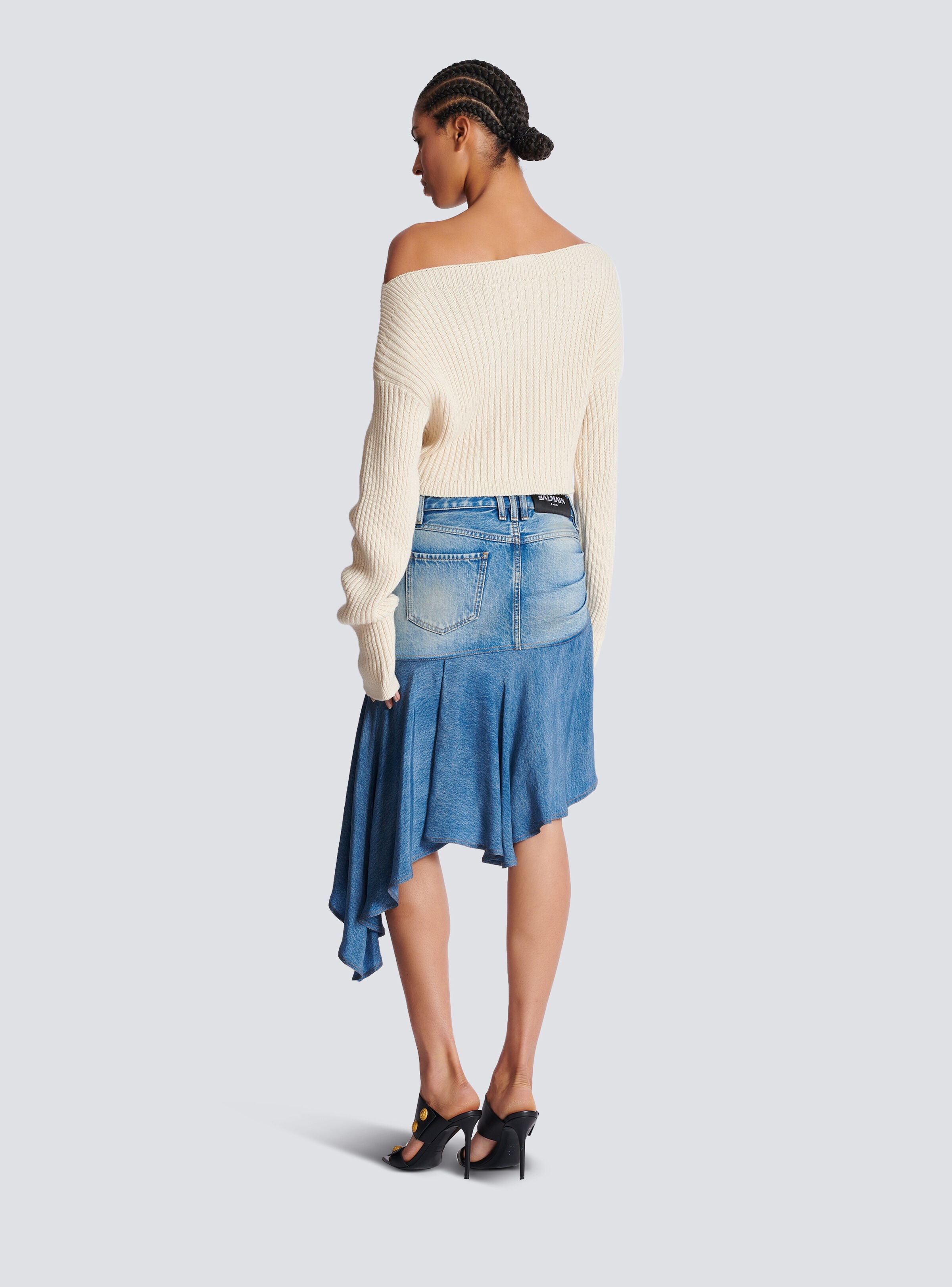Boat neck optical illusion ribbed crop top - 4