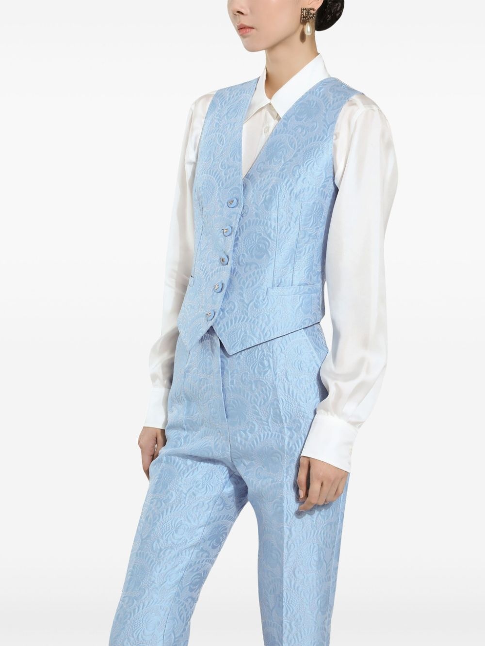 floral-jacquard waistcoat - 5