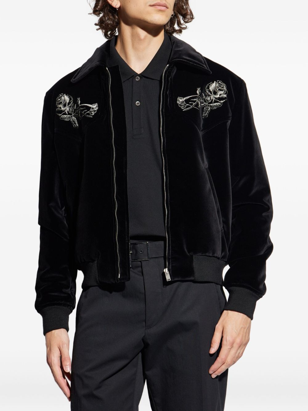rose-embroidered velvet jacket - 3