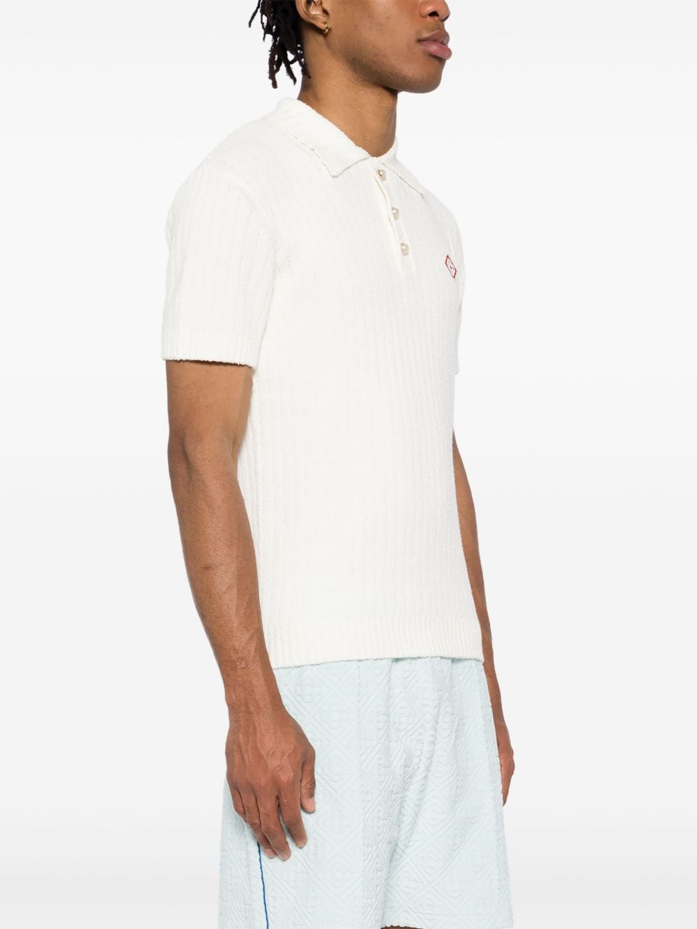 logo-embroidered bouclé polo shirt - 3