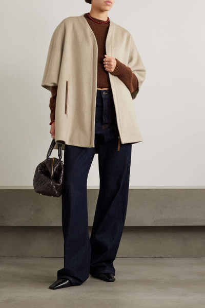 Max Mara Aris faux leather-trimmed cashmere cape outlook