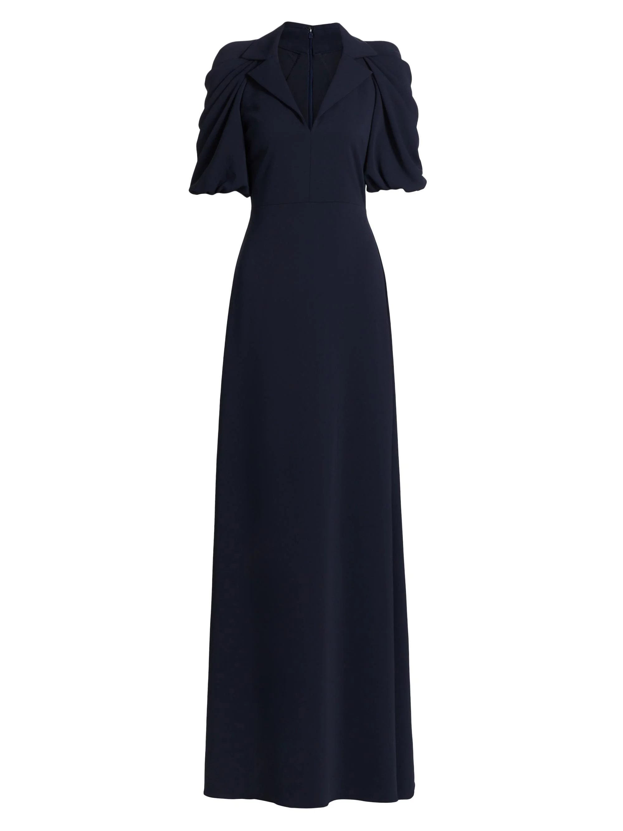 Women's Crepe Puff-Sleeve Evening Gown - Navy - 1