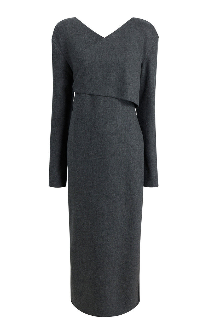 Aubrey Wrap-Front Wool Midi Dress grey 1