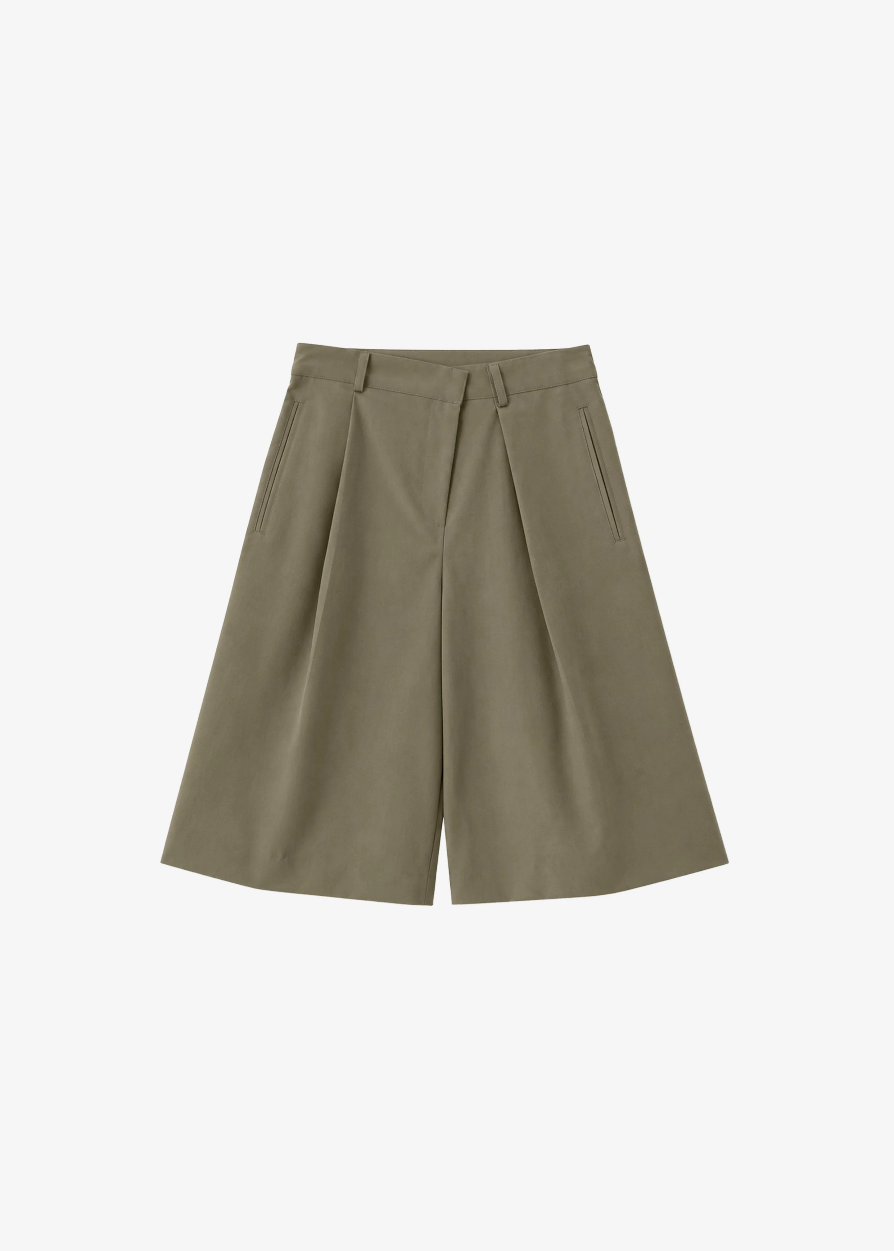 Rove Pleated Bermuda Shorts - Olive - 1