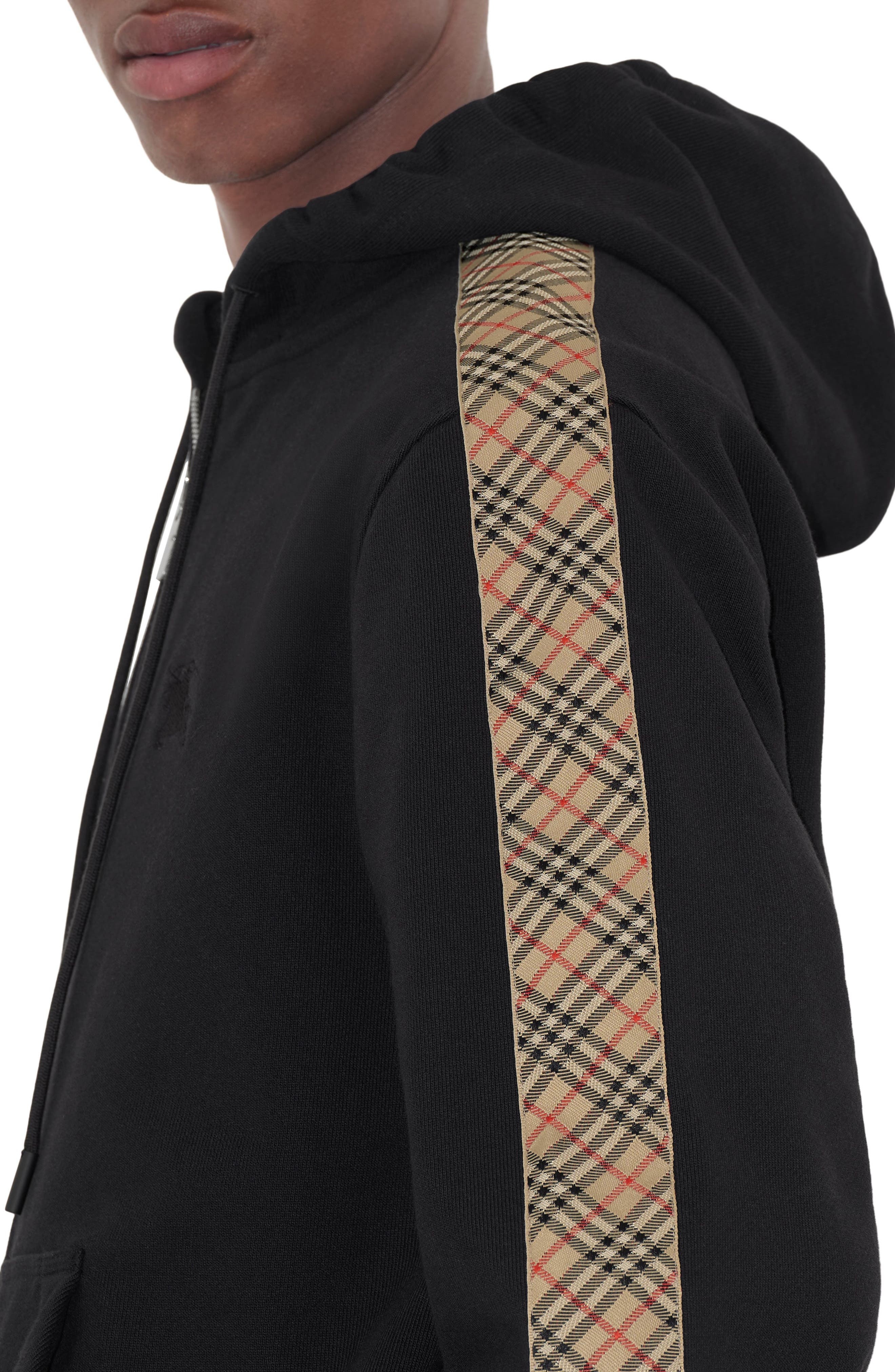 burberry EKD Embroidered Check Trim French Terry Full Zip Hoodie in Black at Nordstrom - 4