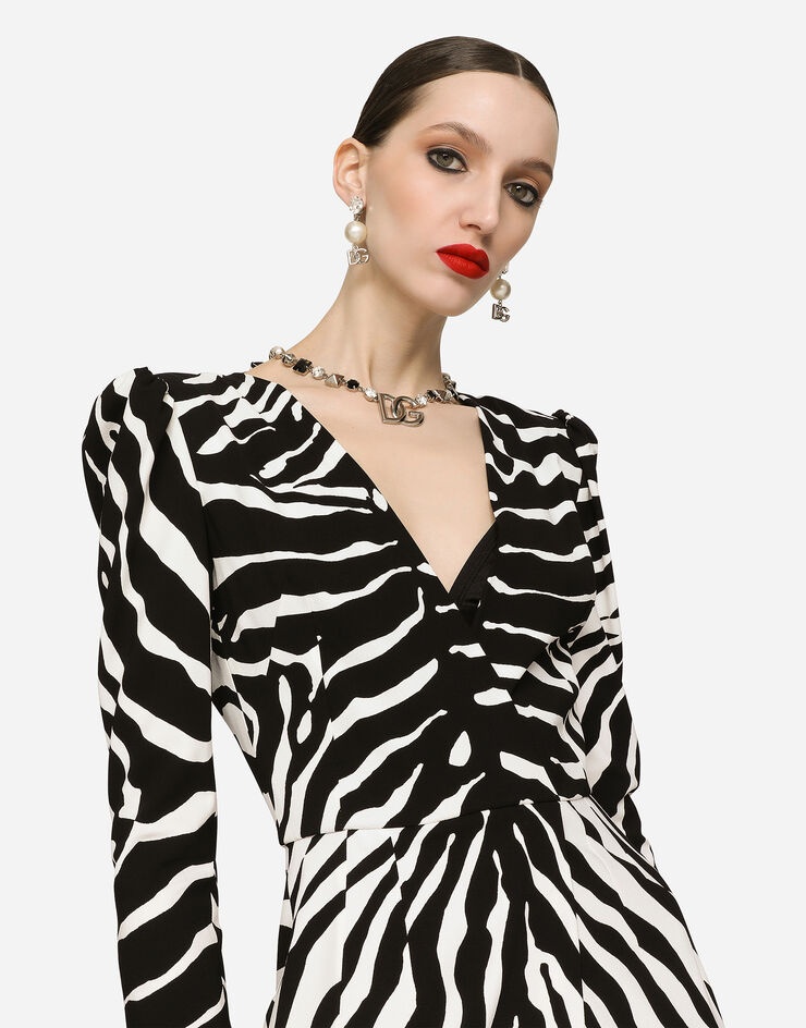 Zebra-print cady calf-length dress - 4