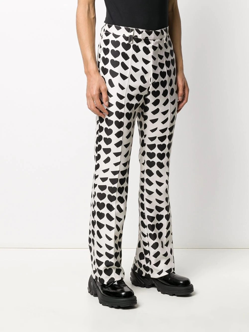 heart print bootcut trousers - 3