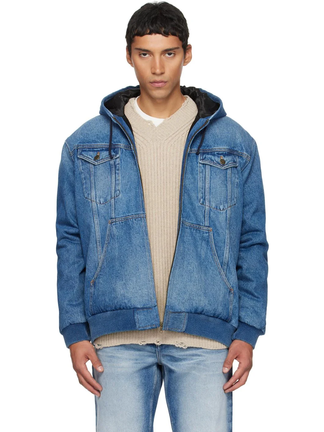 Blue Hooded Denim Jacket - 1