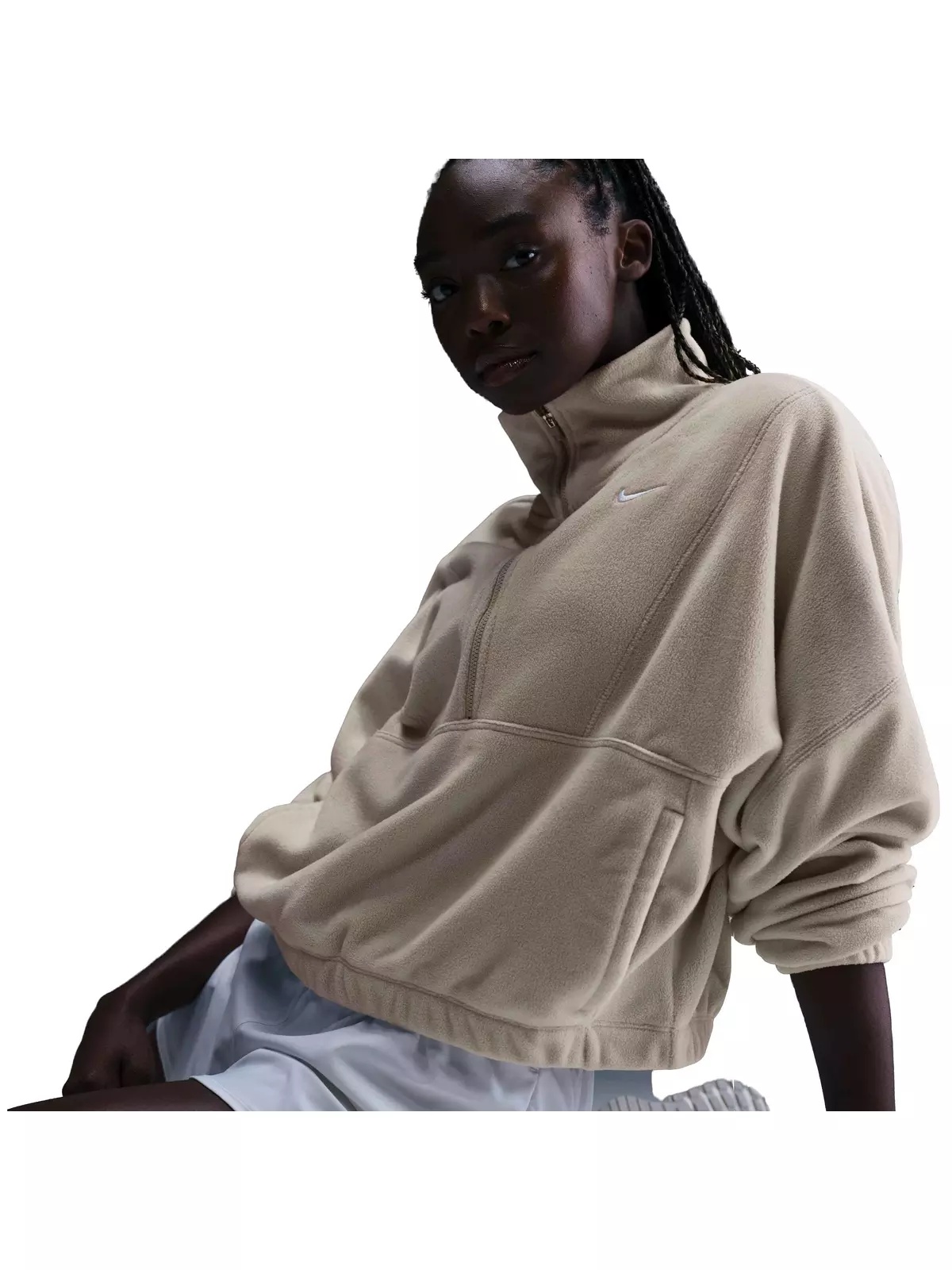 Women's One Therma-FIT Oversized 1/2-Zip Fleece Top - Brown - 2