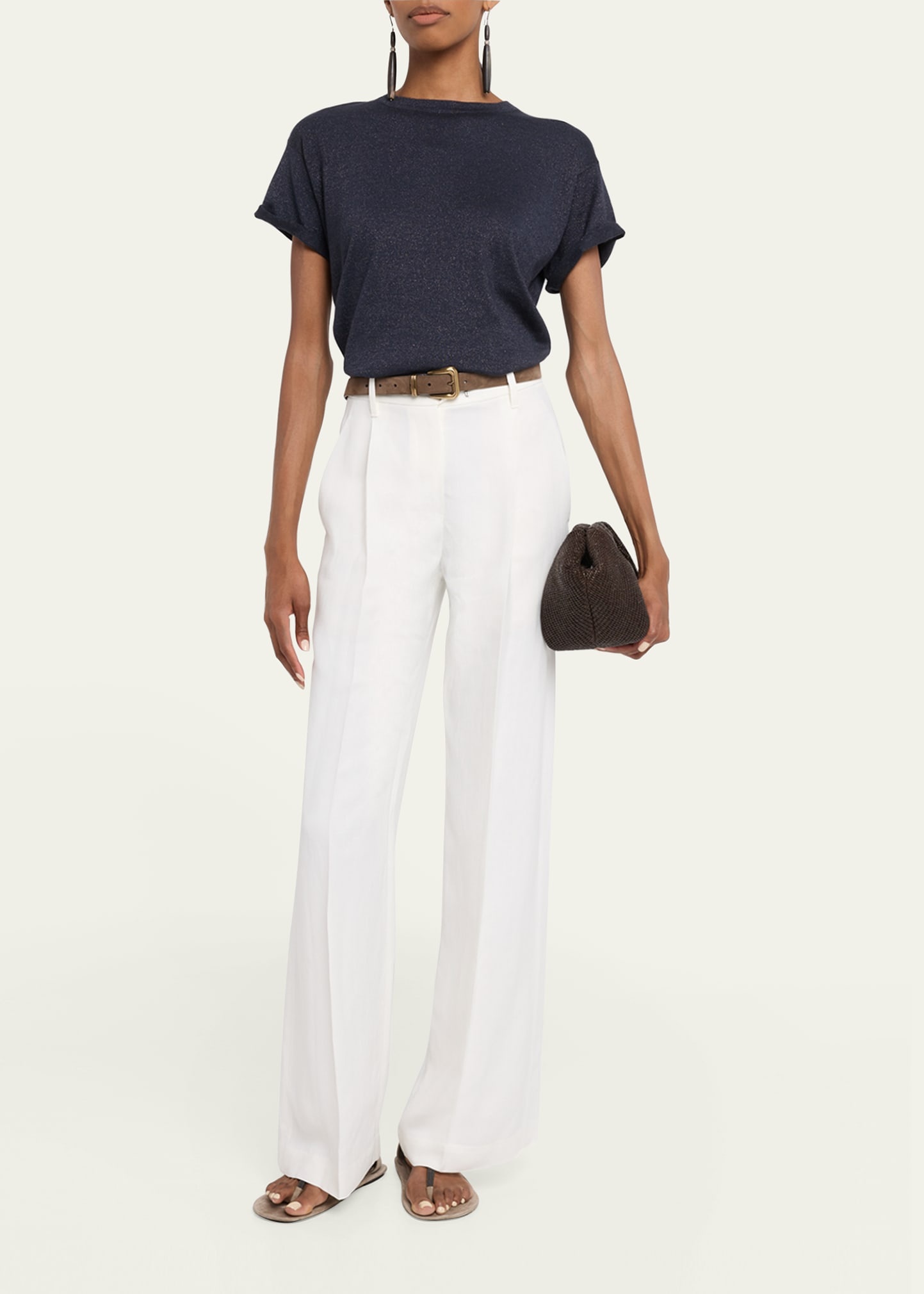 Metallic Short-Sleeve Cashmere Silk T-Shirt - 2