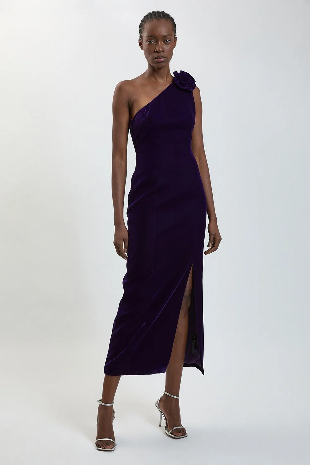 Petite Rosette Detail Velvet Midi Dress - 1