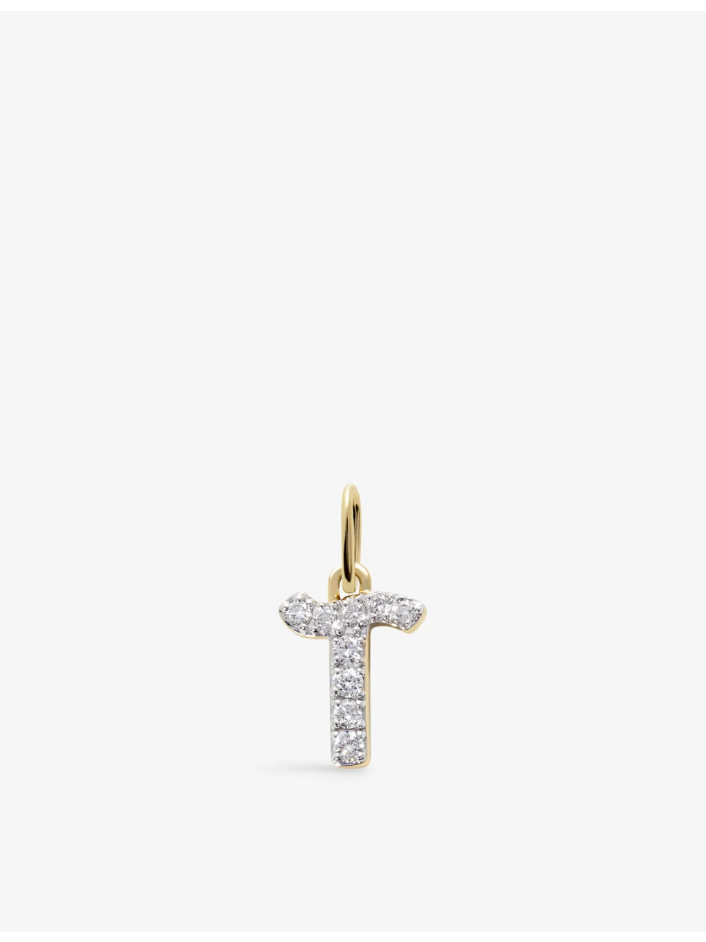 T Letter 14ct Yellow-Gold And Lab-Grown Diamond Charm - 1