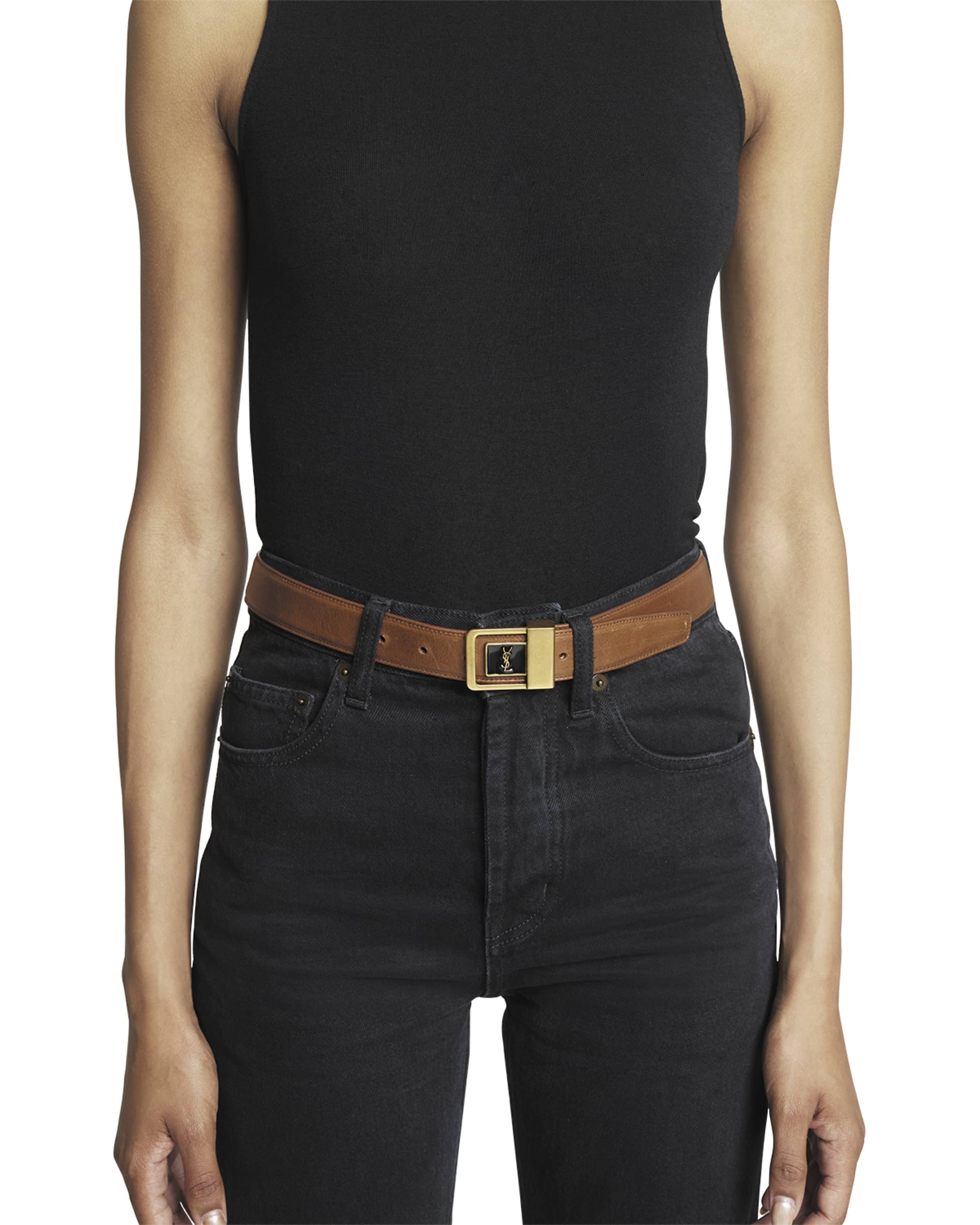 YSL Center Buckle Leather Belt - 2