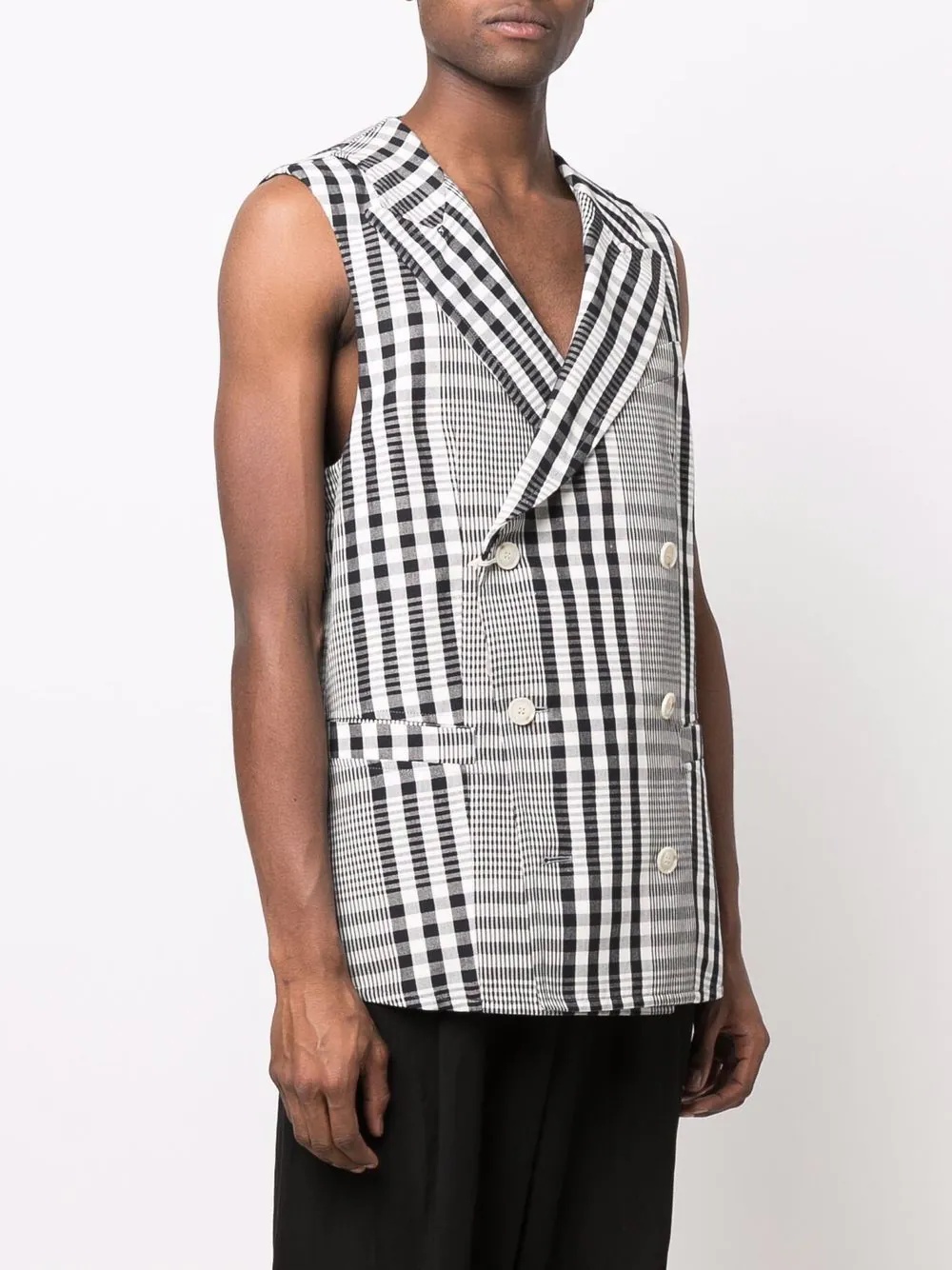 check-print double-breasted waistcoat - 3