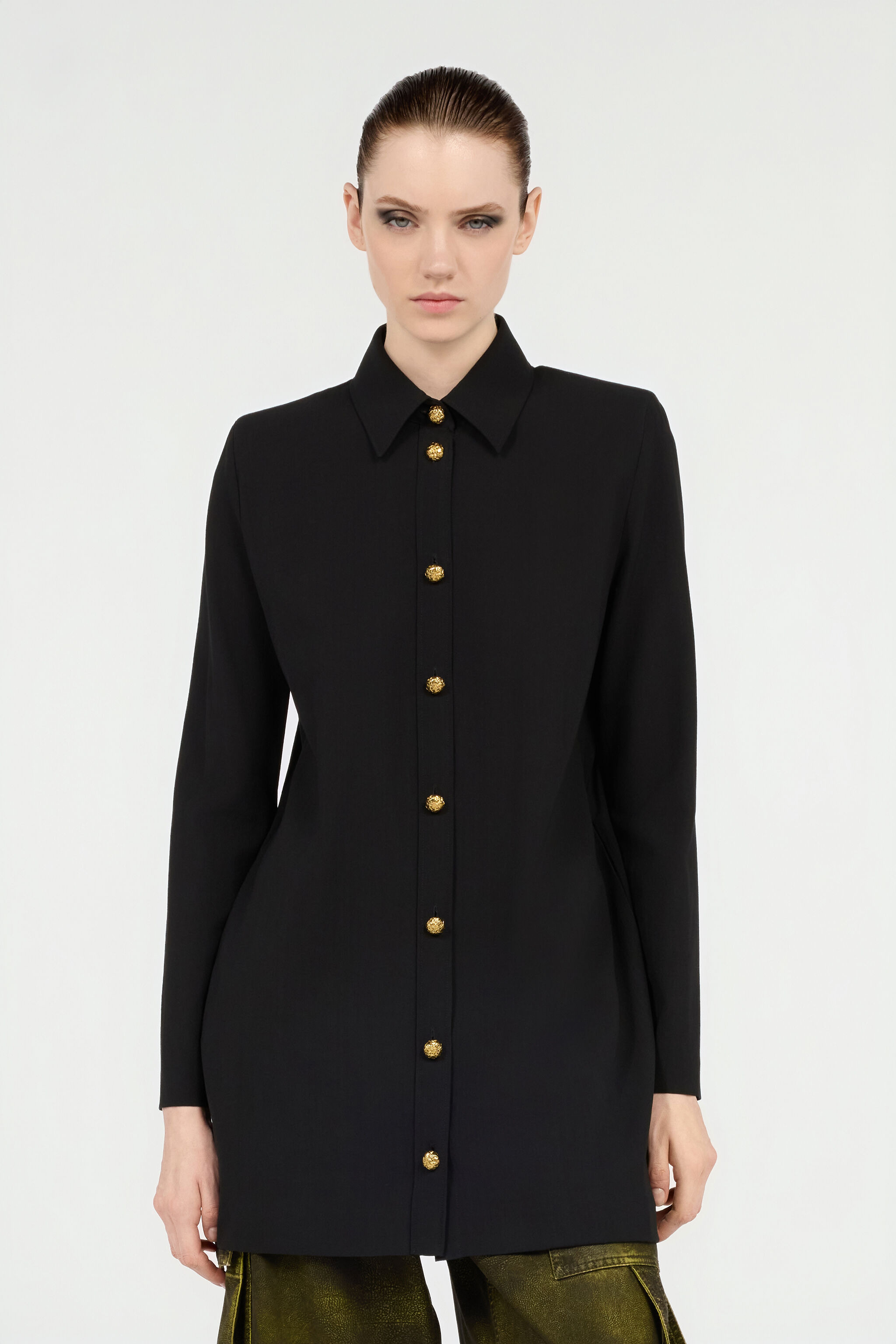 Long Black Wool-Blend Shirt - 3