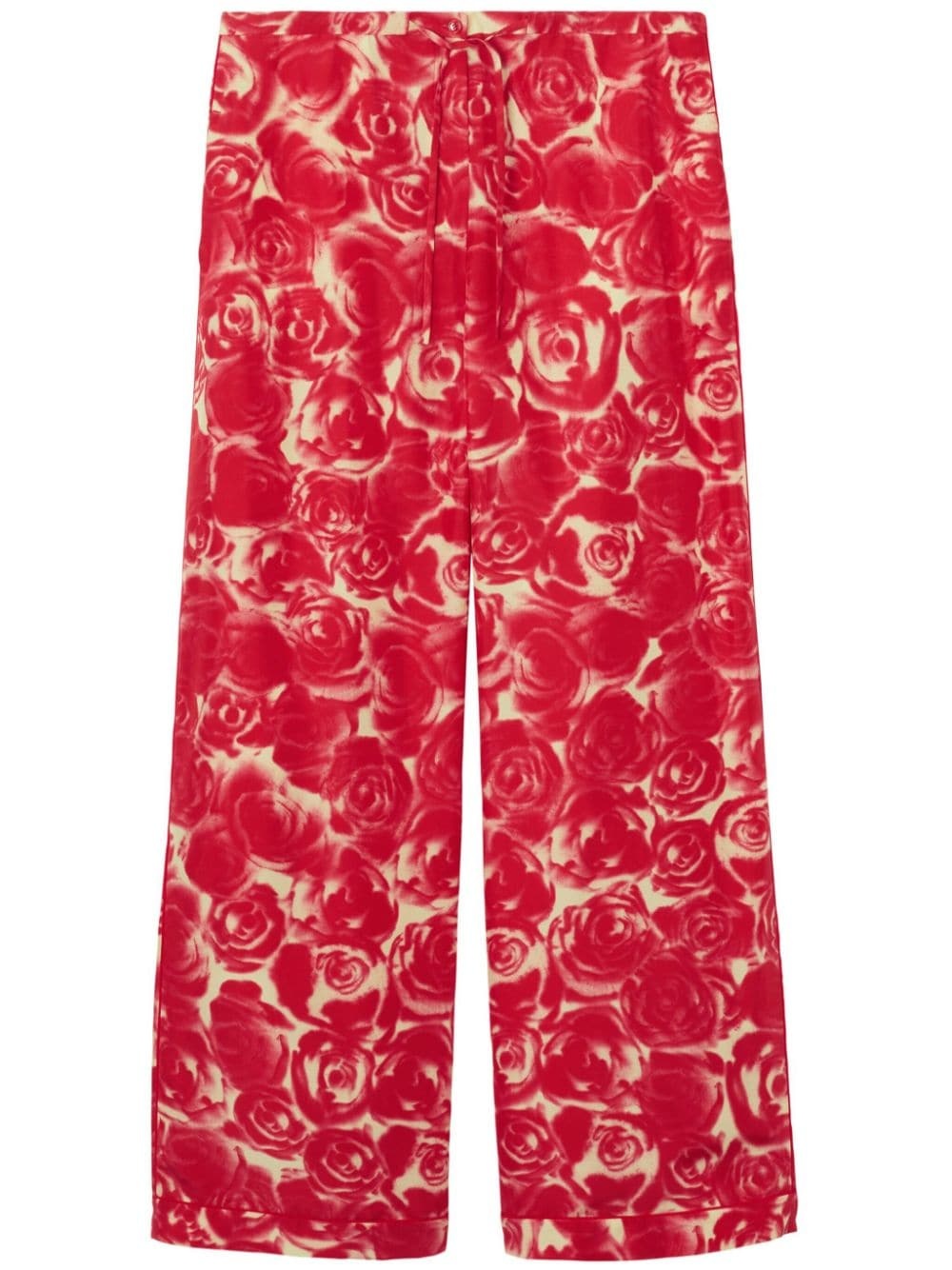 rose-print drawstring silk trousers - 1