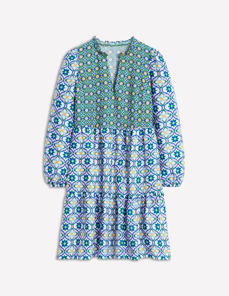 Esme Linen Mini Dress-Multi, Floweret Tile 1
