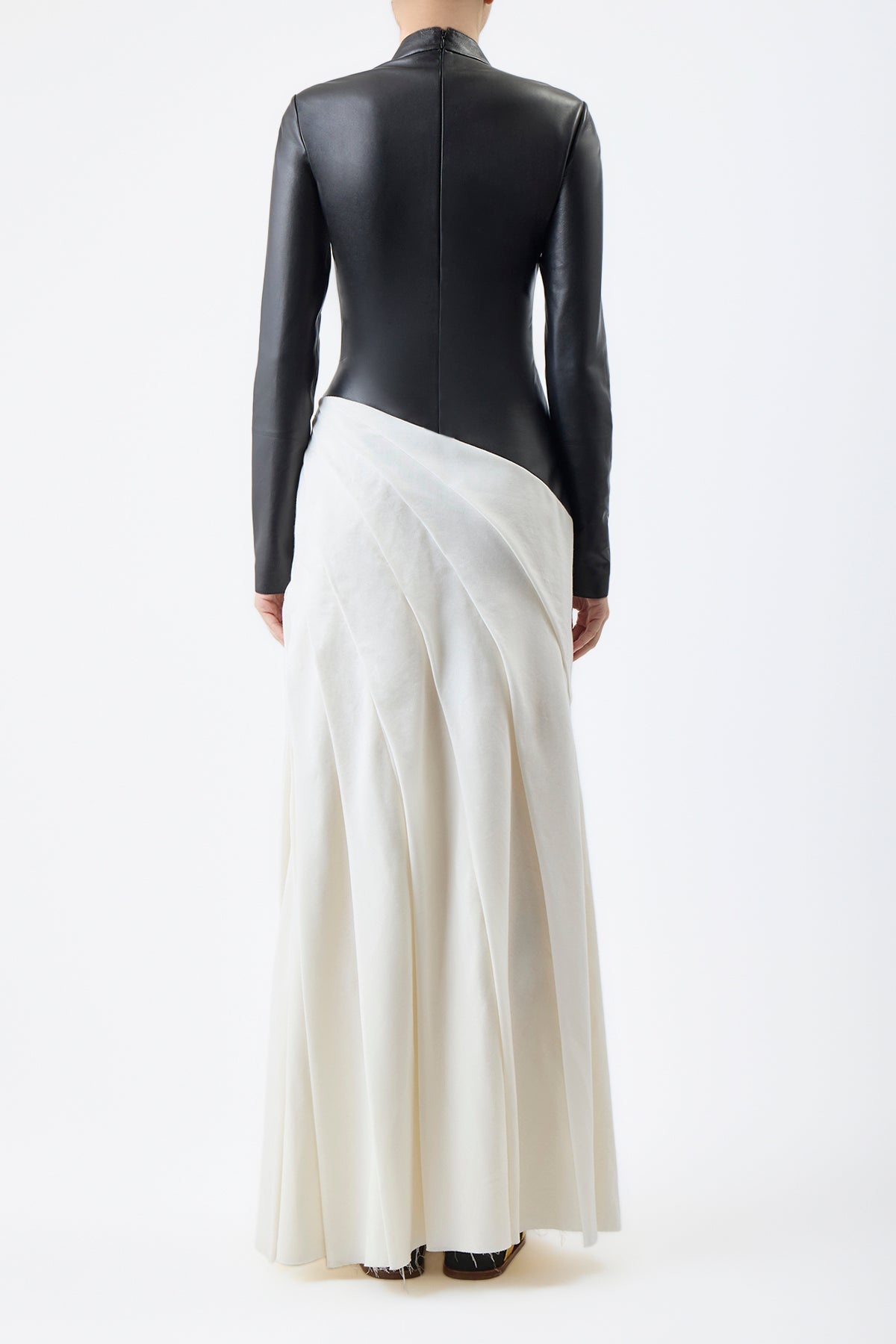 Aulay Dress in Black & Ivory Leather - 4