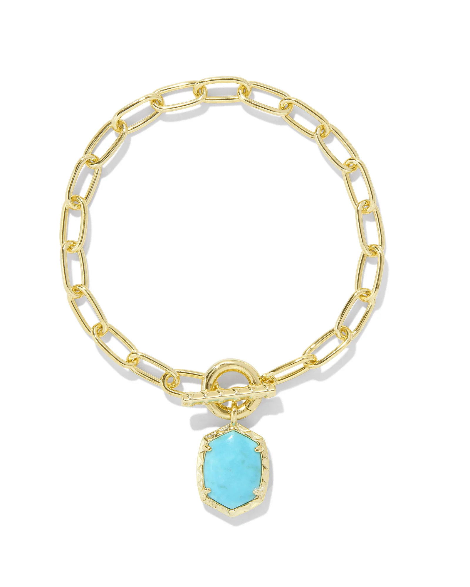 Daphne Convertible Gold Link and Chain Bracelet in Variegated Turquoise Magnesite - 1