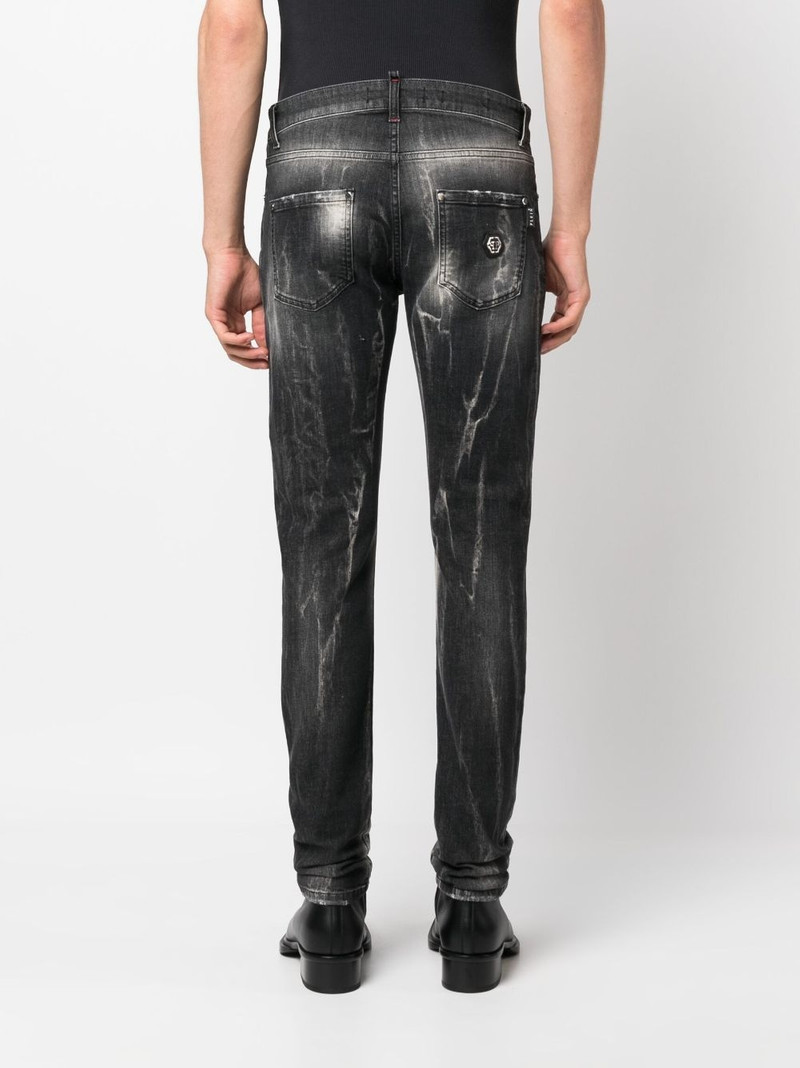 Skull&Bones-embroidered faded jeans 4