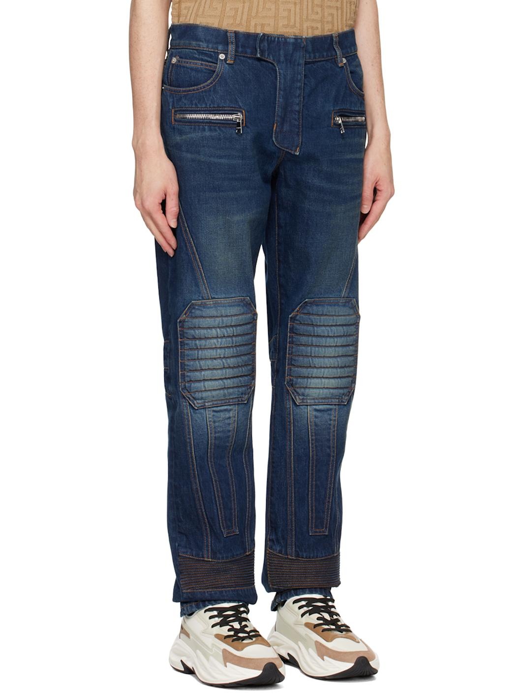 Navy Straight-Leg Biker Jeans - 2