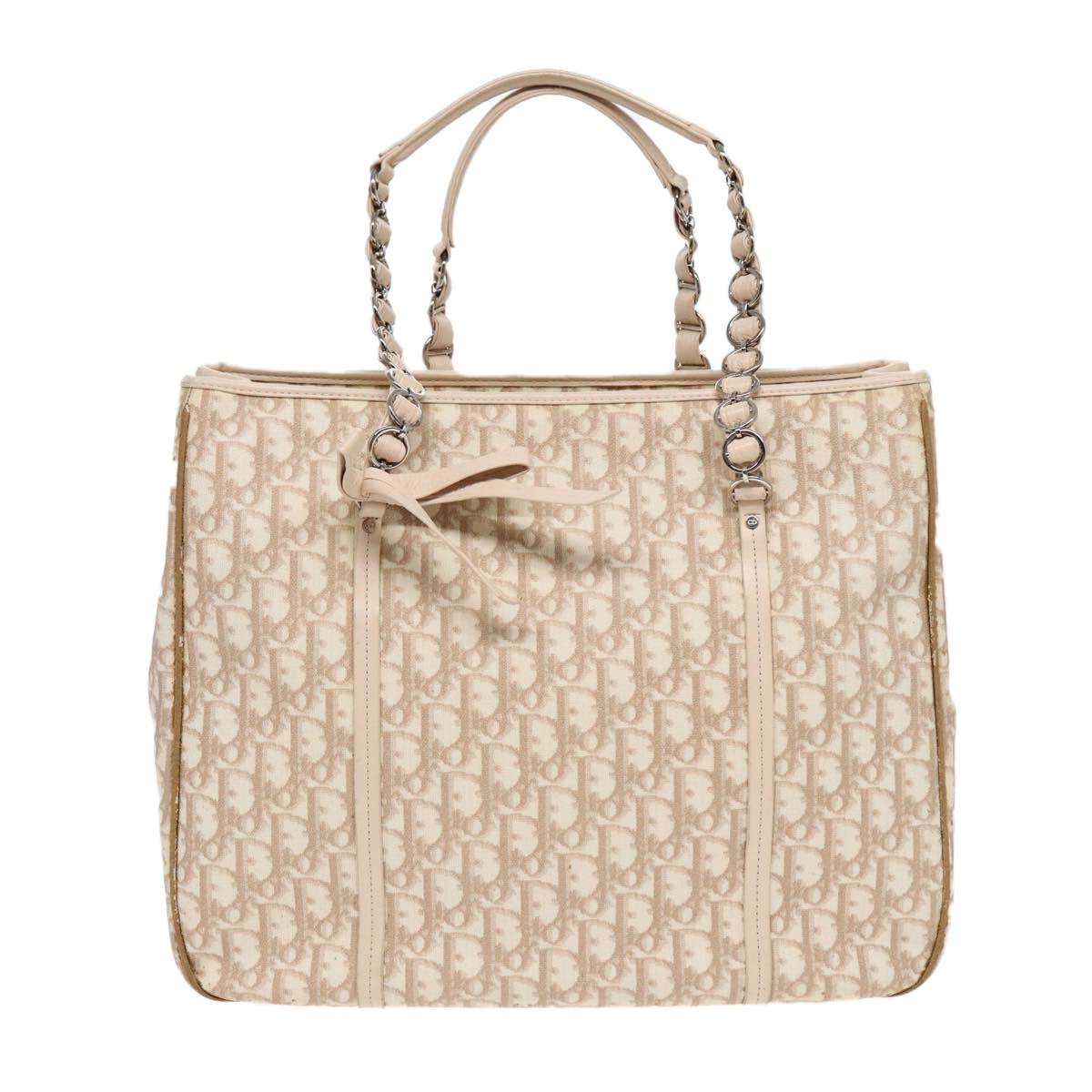 DIOR Trotter Canvas Chain Tote Bag Beige Silver - 13
